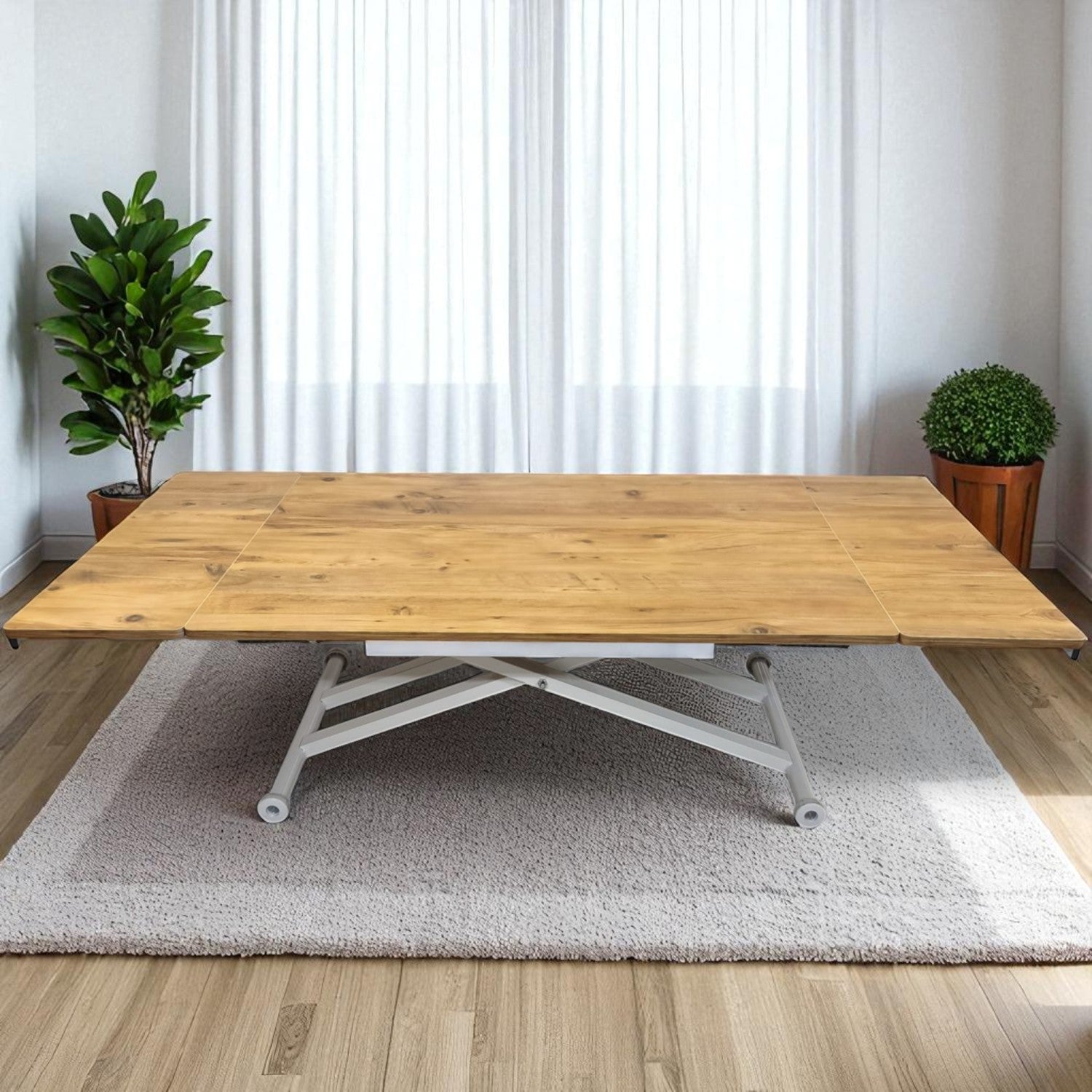Side-Opening Smart Table | Efes Pine MDF & White Legs