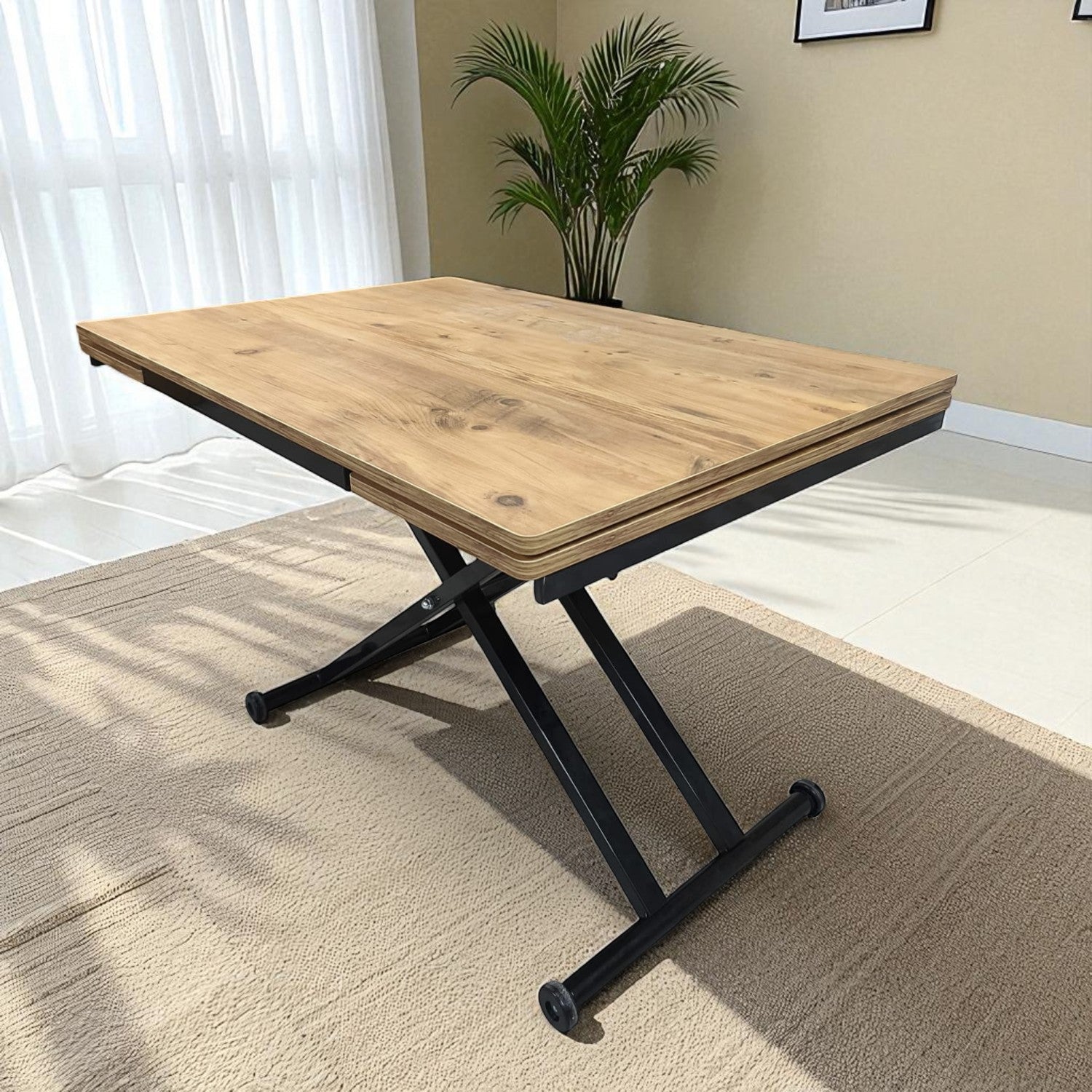 Side-Opening Smart Table | Efes Pine MDF & Black Legs