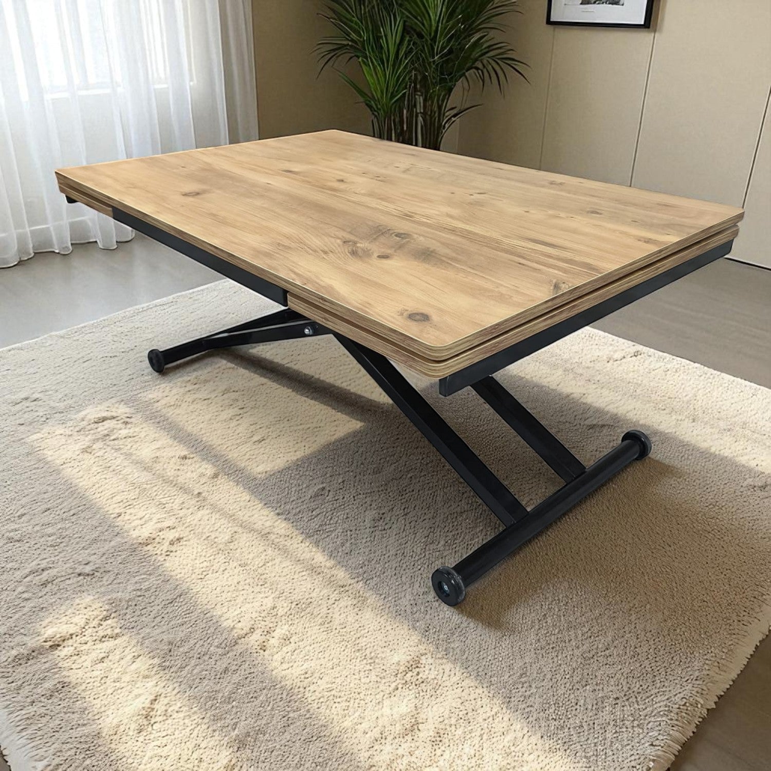 Side-Opening Smart Table | Efes Pine MDF & Black Legs