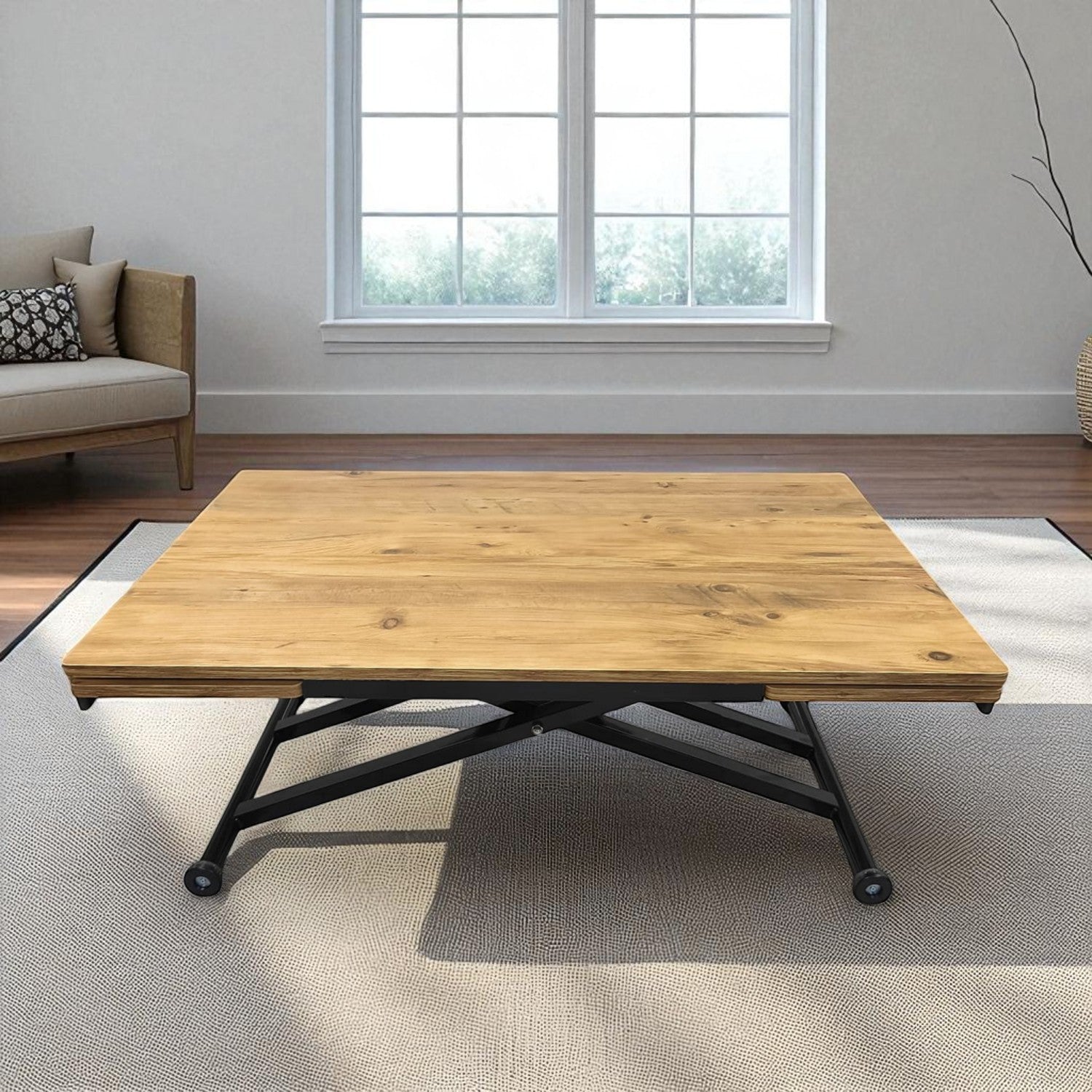Side-Opening Smart Table | Efes Pine MDF & Black Legs