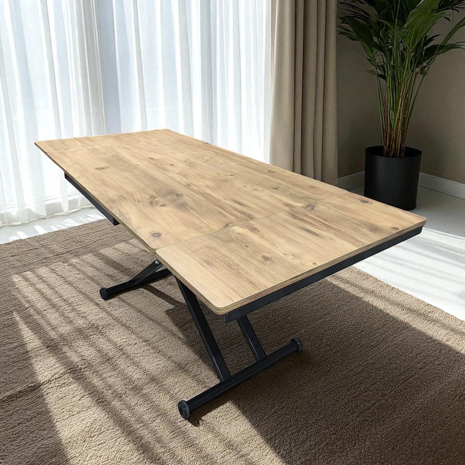 Side-Opening Smart Table | Efes Pine MDF & Black Legs