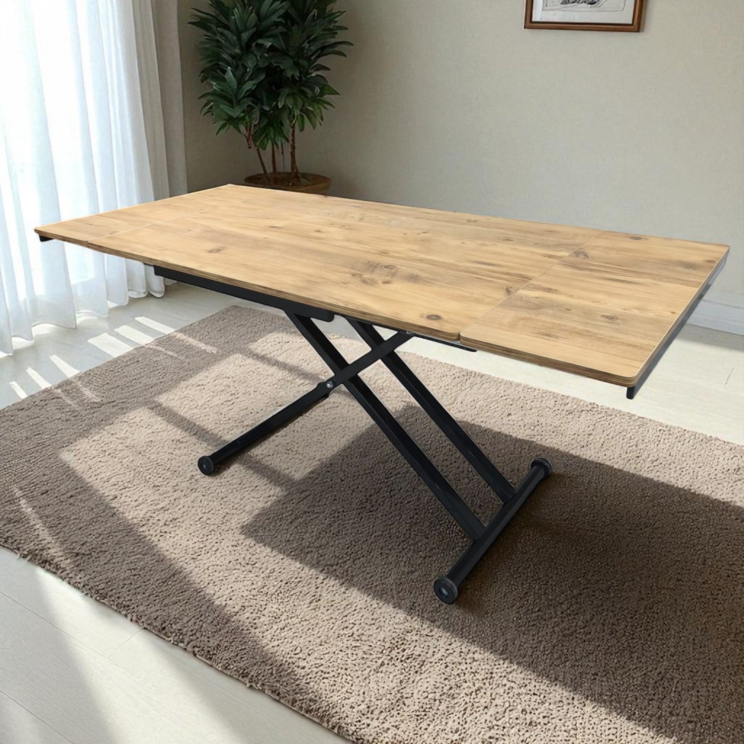 Side-Opening Smart Table | Efes Pine MDF & Black Legs