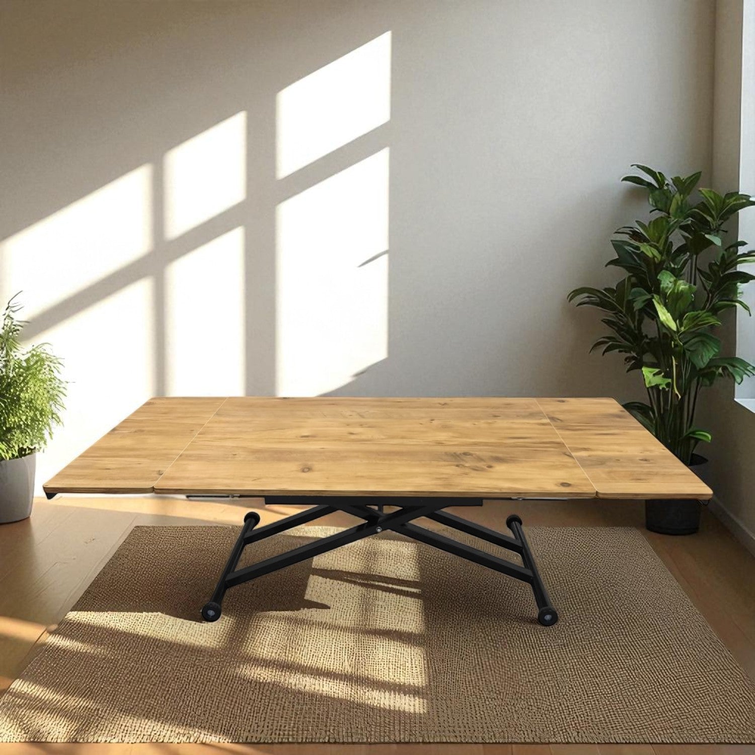 Side-Opening Smart Table | Efes Pine MDF & Black Legs