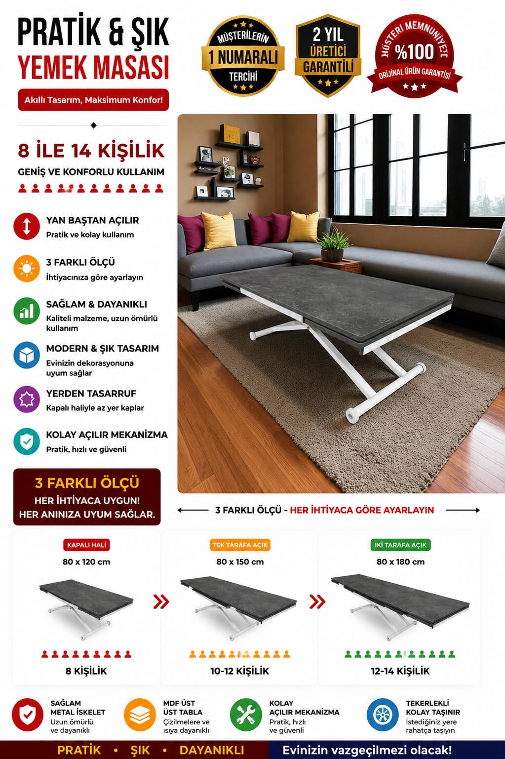 Smart Table with Side Opening | Routed Anthracite MDF & White Legs