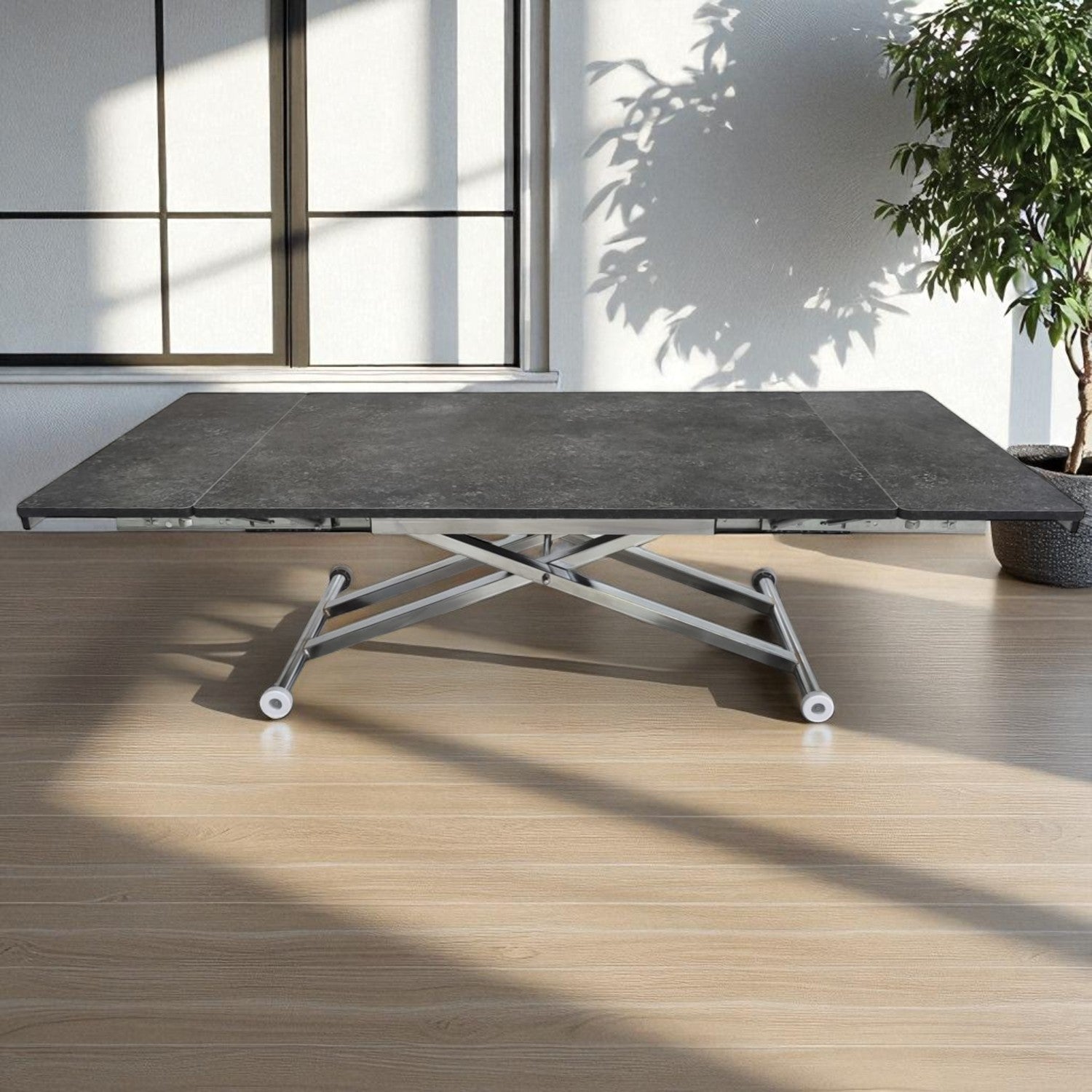Smart Extendable Table | Routed Anthracite MDF & Chrome Leg
