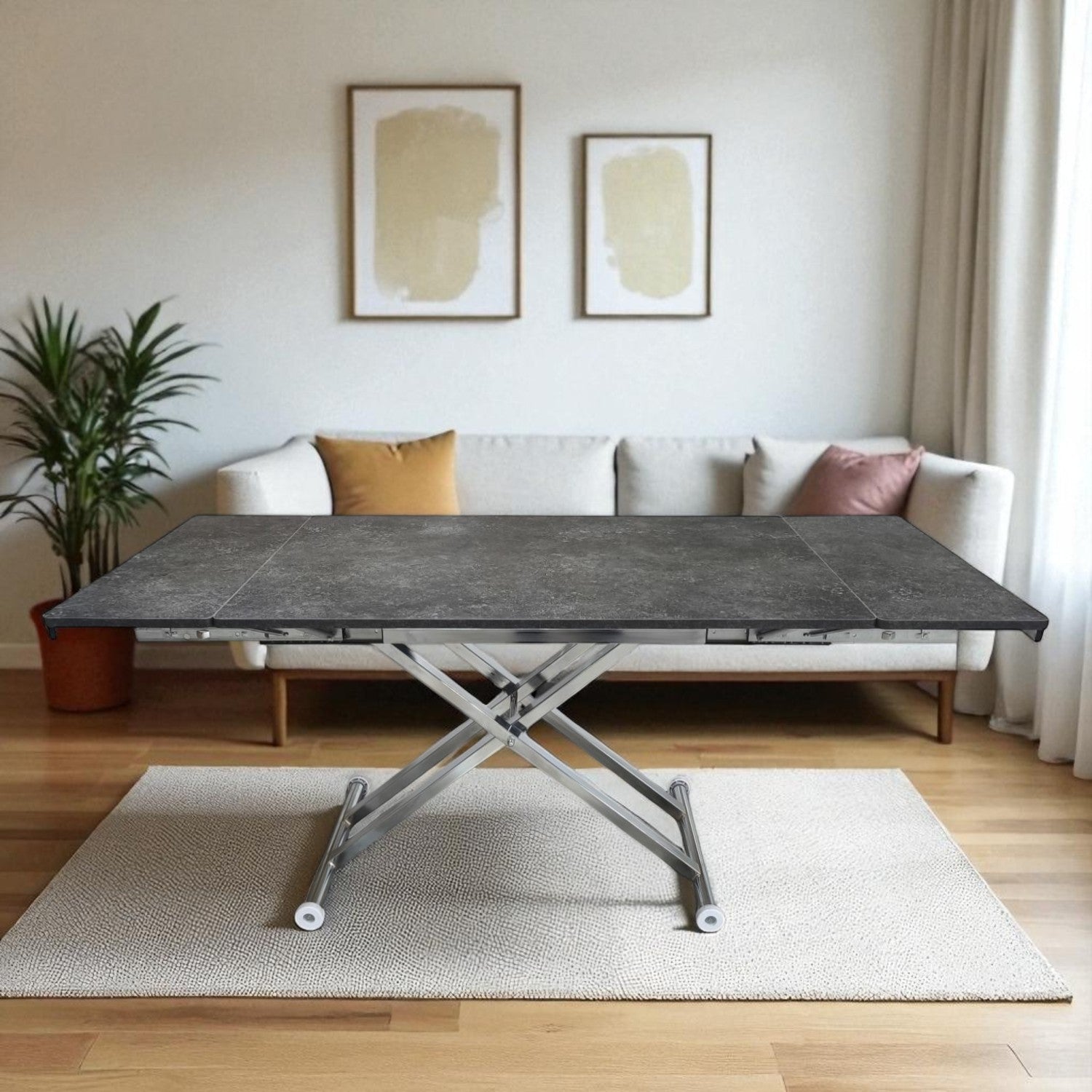 Smart Extendable Table | Routed Anthracite MDF & Chrome Leg