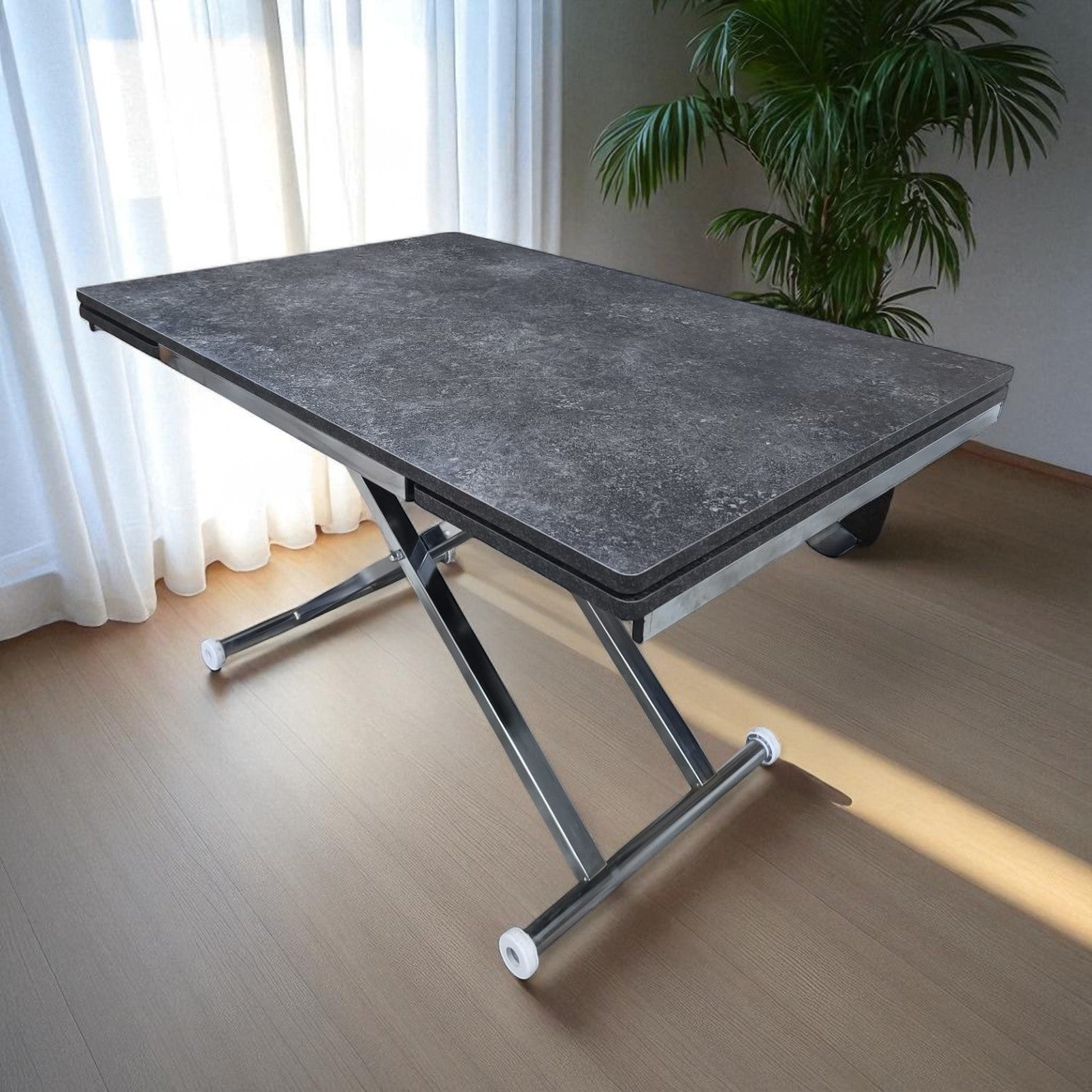 Smart Extendable Table | Routed Anthracite MDF & Chrome Leg
