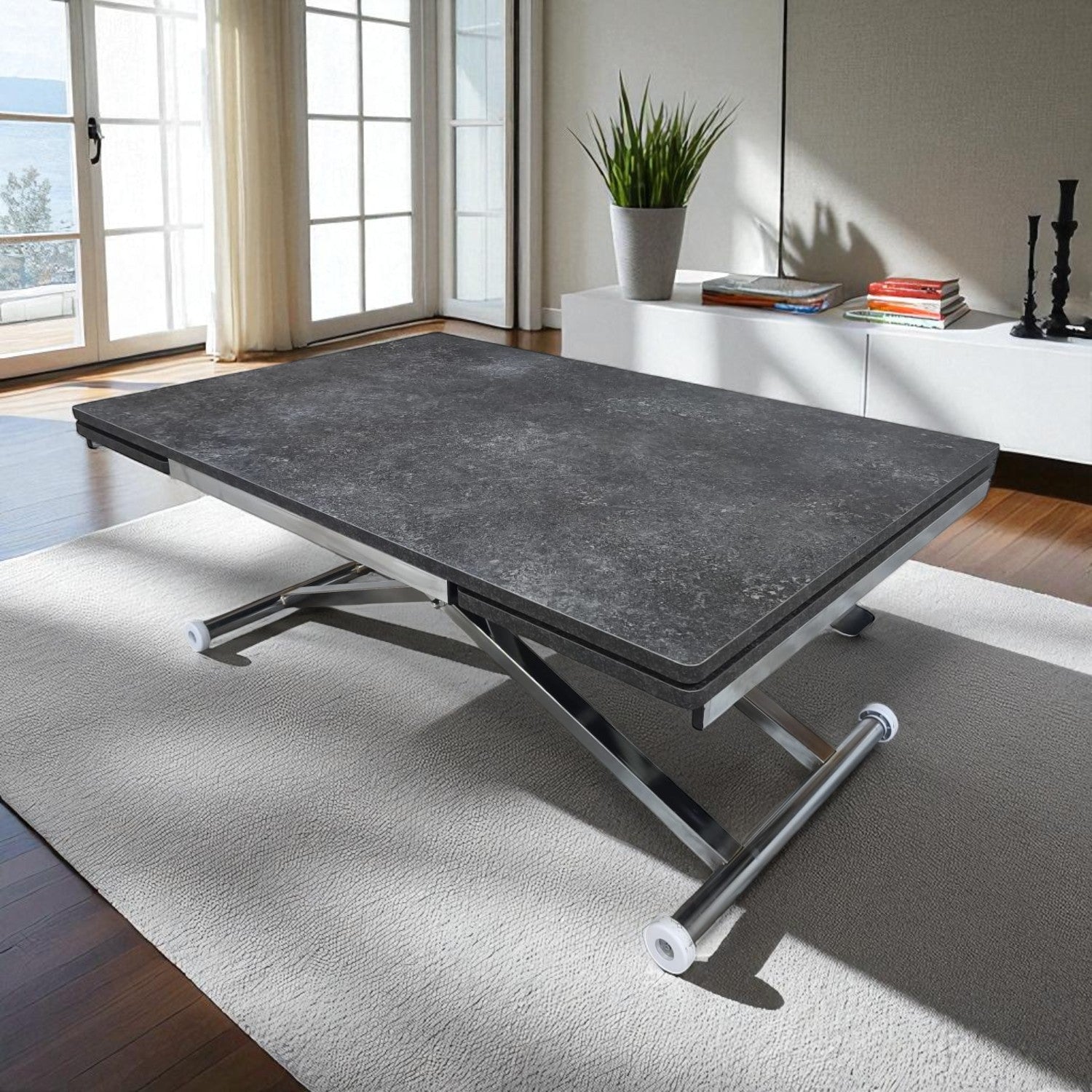 Smart Extendable Table | Routed Anthracite MDF & Chrome Leg