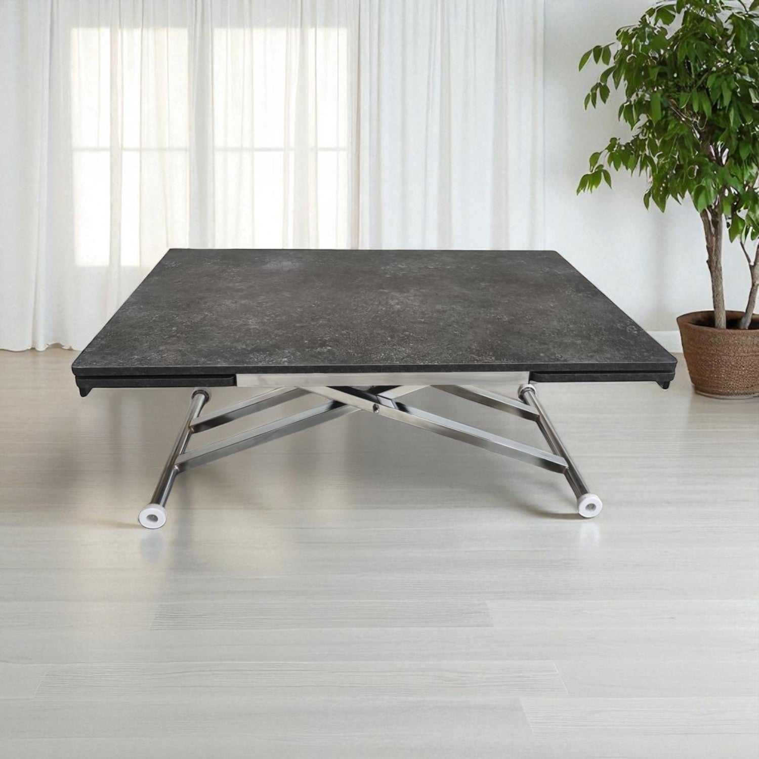 Smart Extendable Table | Routed Anthracite MDF & Chrome Leg