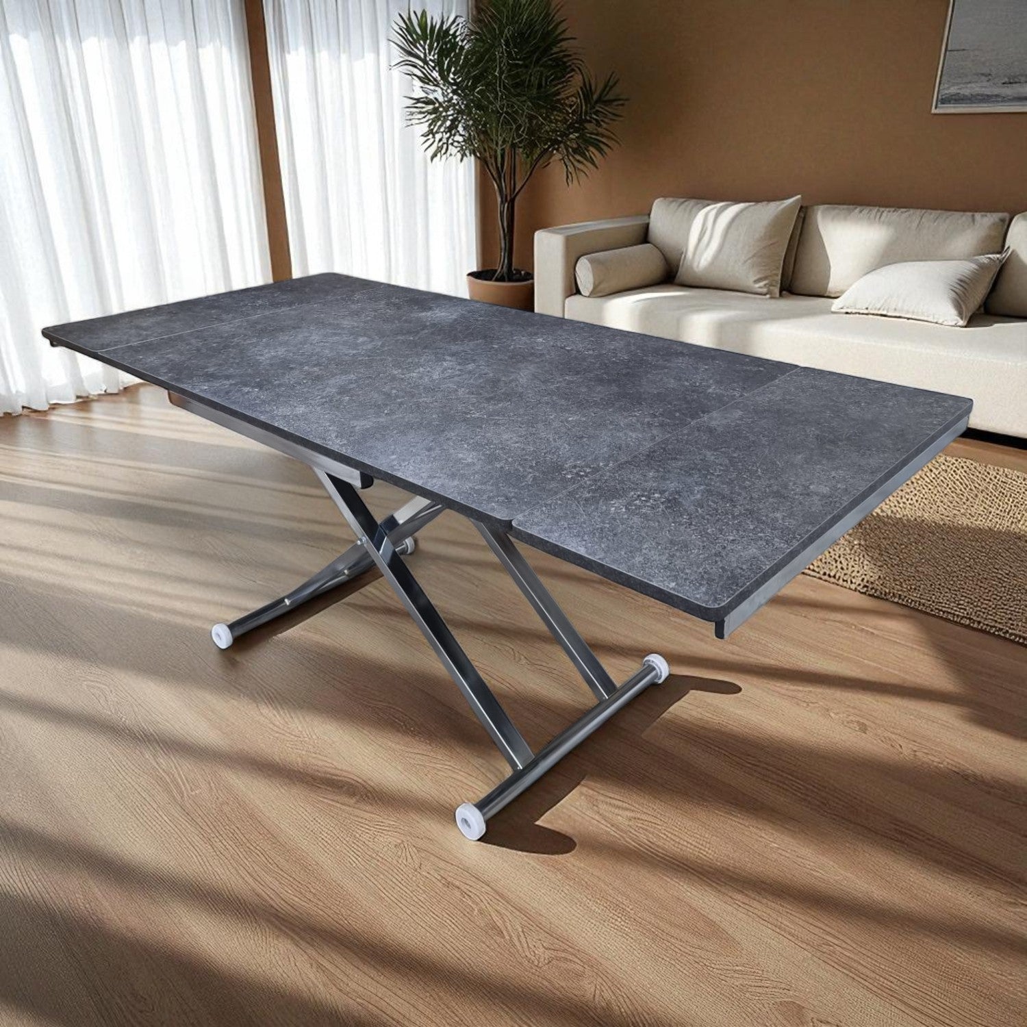 Smart Extendable Table | Routed Anthracite MDF & Chrome Leg