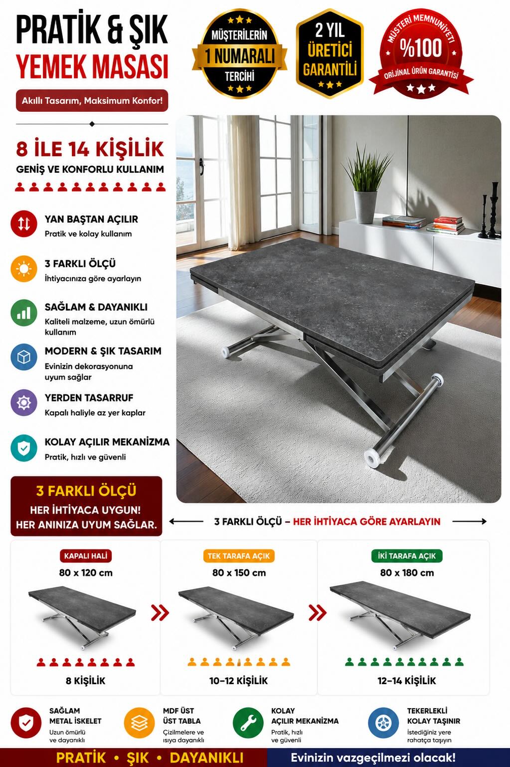 Smart Extendable Table | Routed Anthracite MDF & Chrome Leg