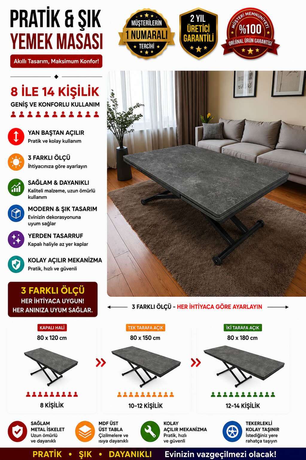 Side-Opening Smart Table | Routed Anthracite MDF & Black Legs