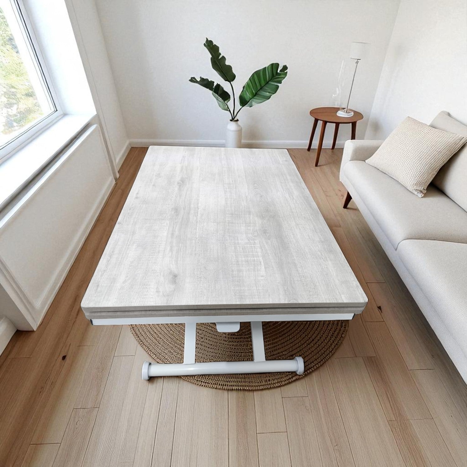 Side Opening Smart Table | Lisbon MDF & White Leg