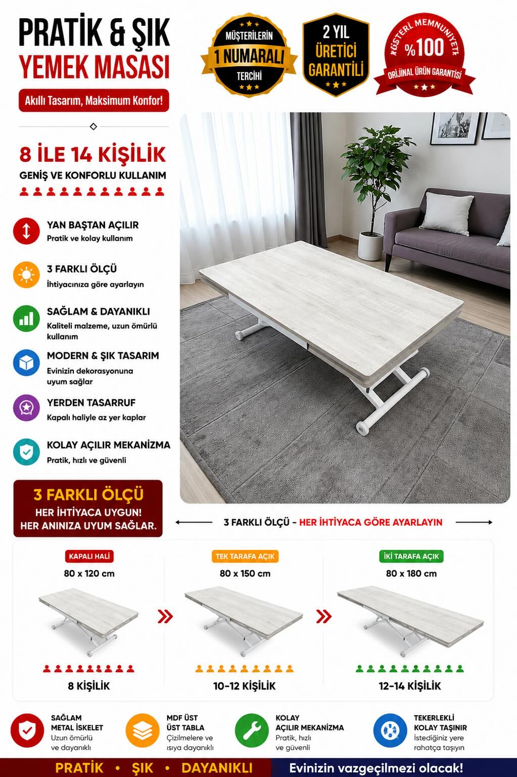 Side Opening Smart Table | Lisbon MDF & White Leg