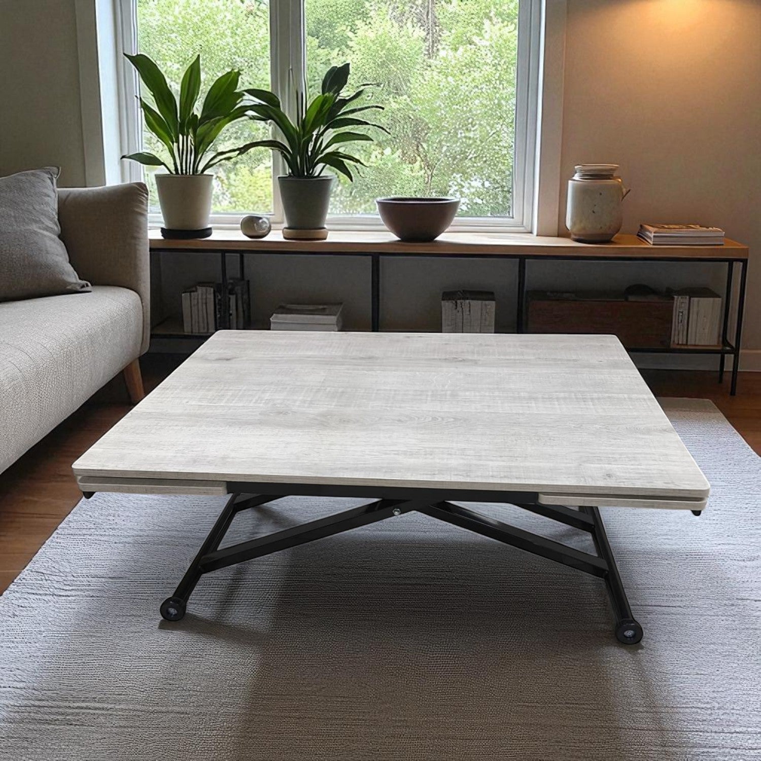 Side-Opening Smart Table | Lisbon MDF & Black Legs