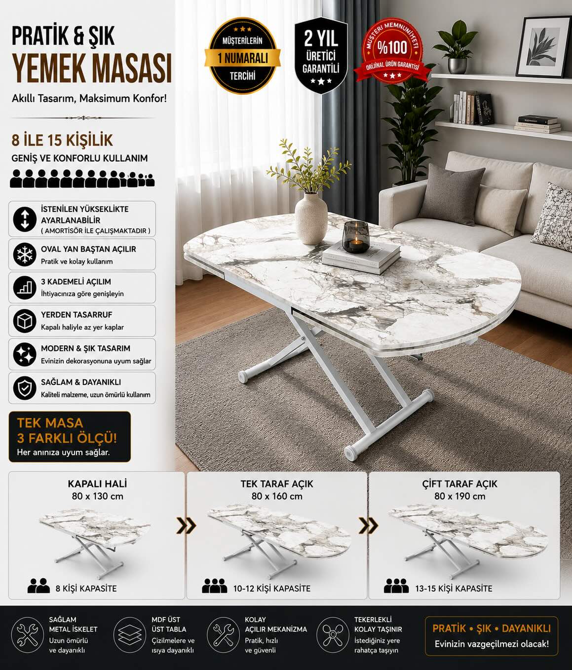 Oval Side Opening Smart Table | White Marble & White