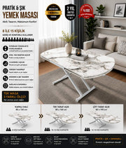 Oval Side Opening Smart Table | White Marble & White