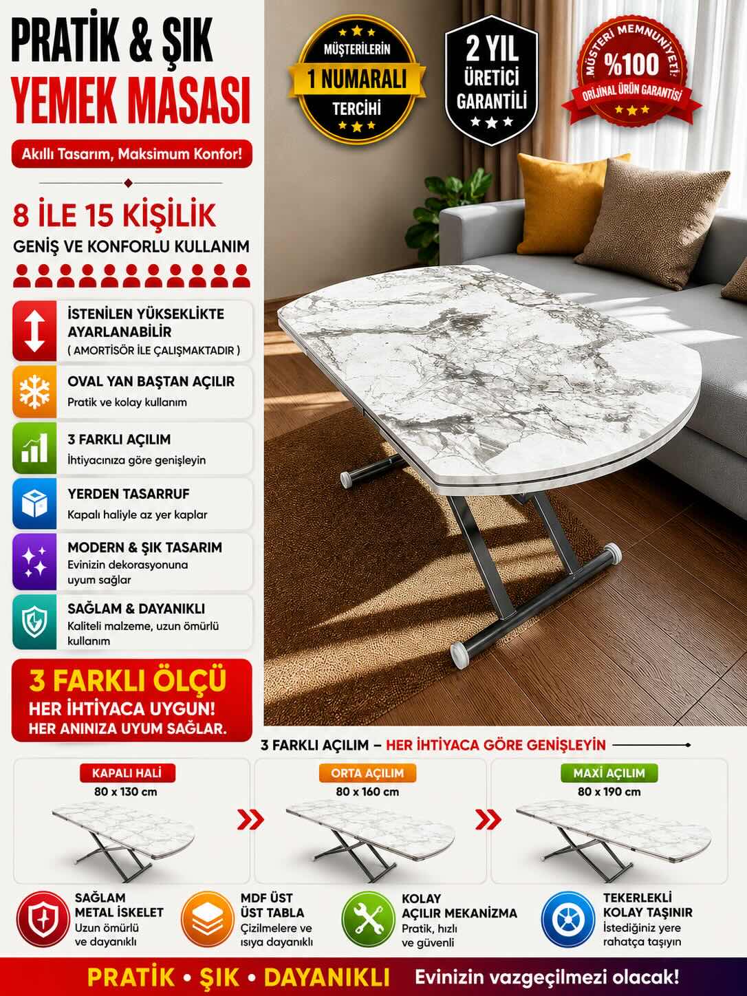 Oval Side-Opening Smart Table | White Marble & Chrome