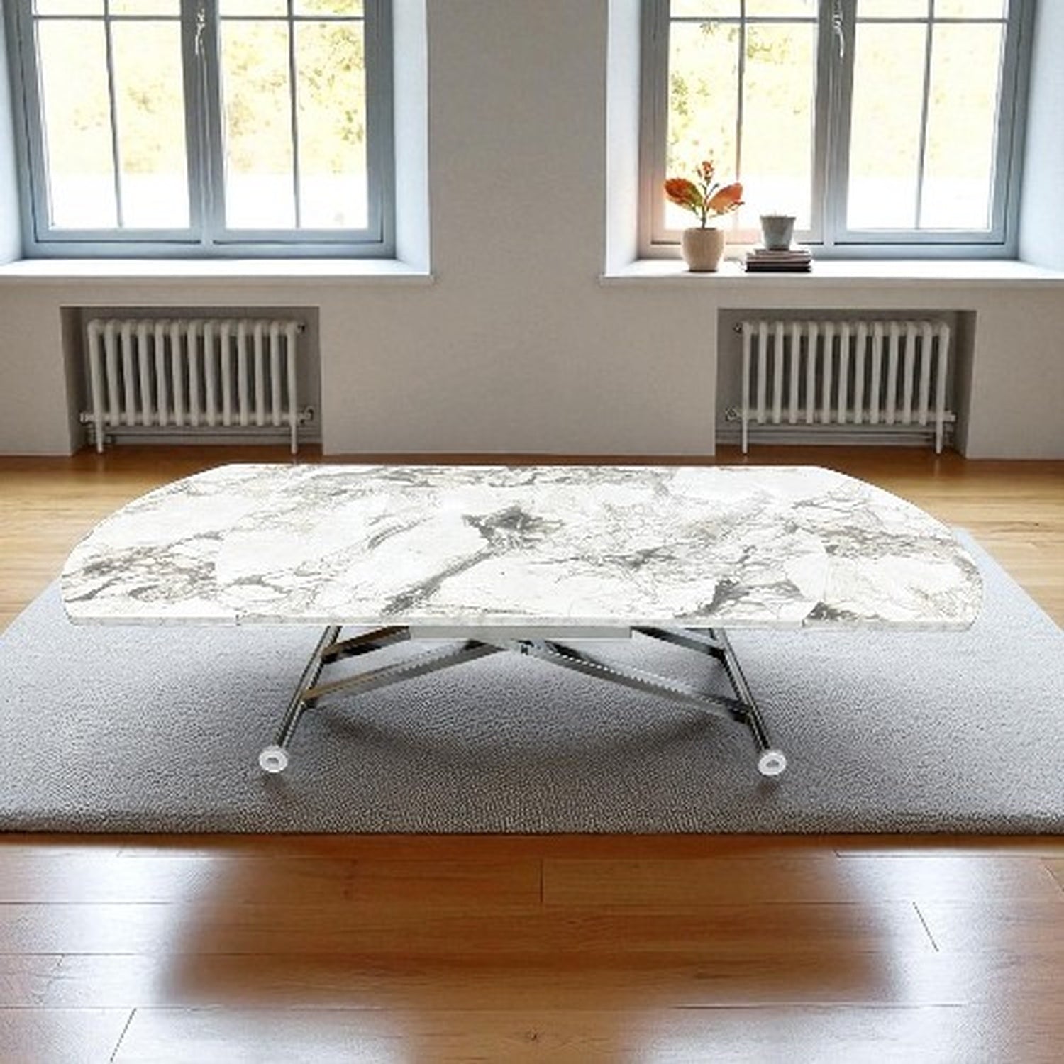 Oval Side-Opening Smart Table | White Marble & Chrome