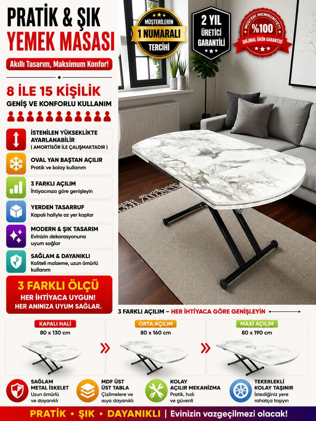 Oval Side Opening Smart Table | White Marble & Black
