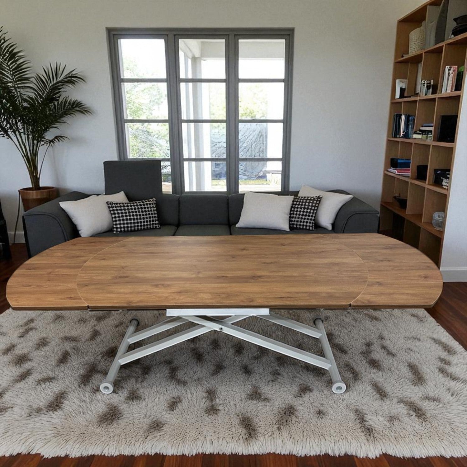 Oval Side-Opening Smart Table | Walnut MDF & White