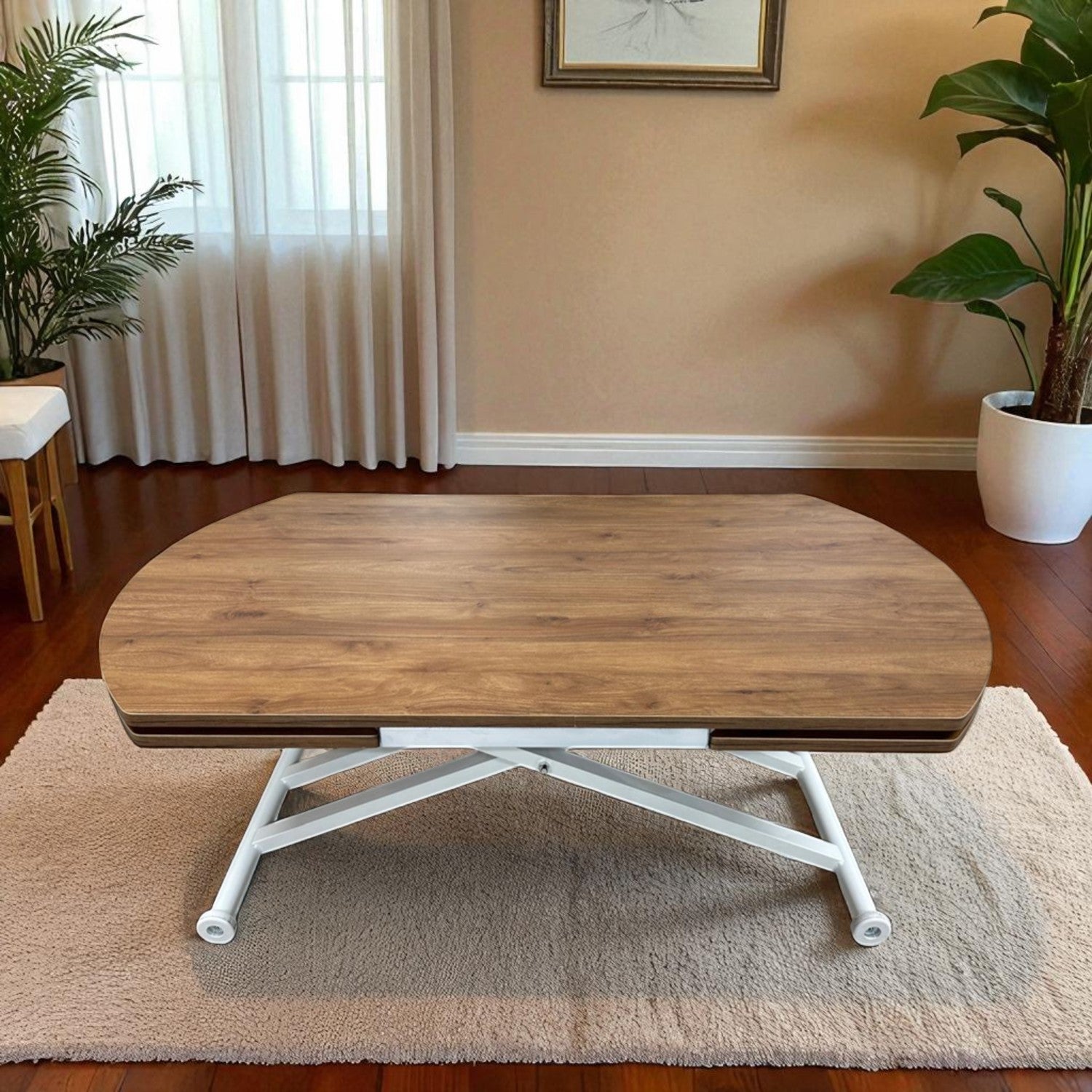 Oval Side-Opening Smart Table | Walnut MDF & White
