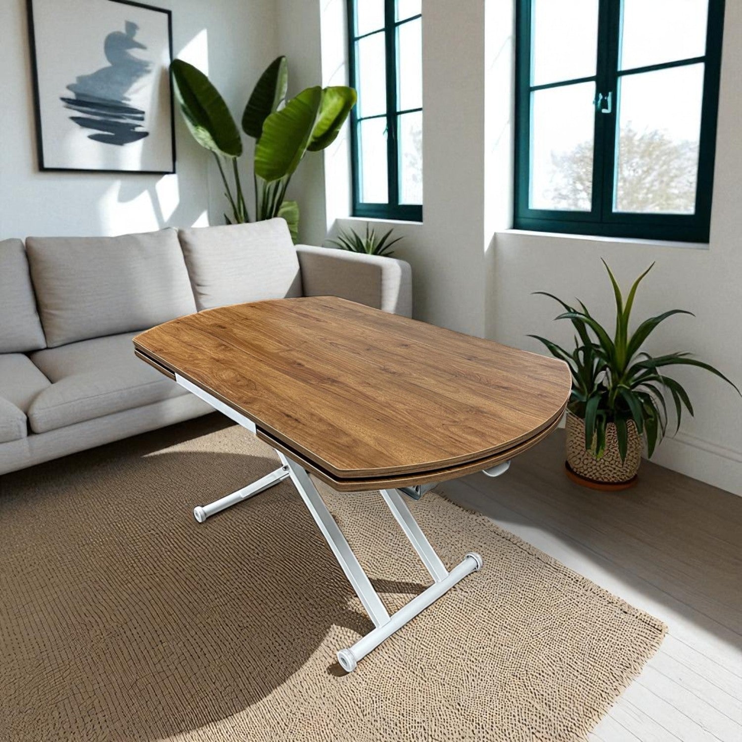Oval Side-Opening Smart Table | Walnut MDF & White