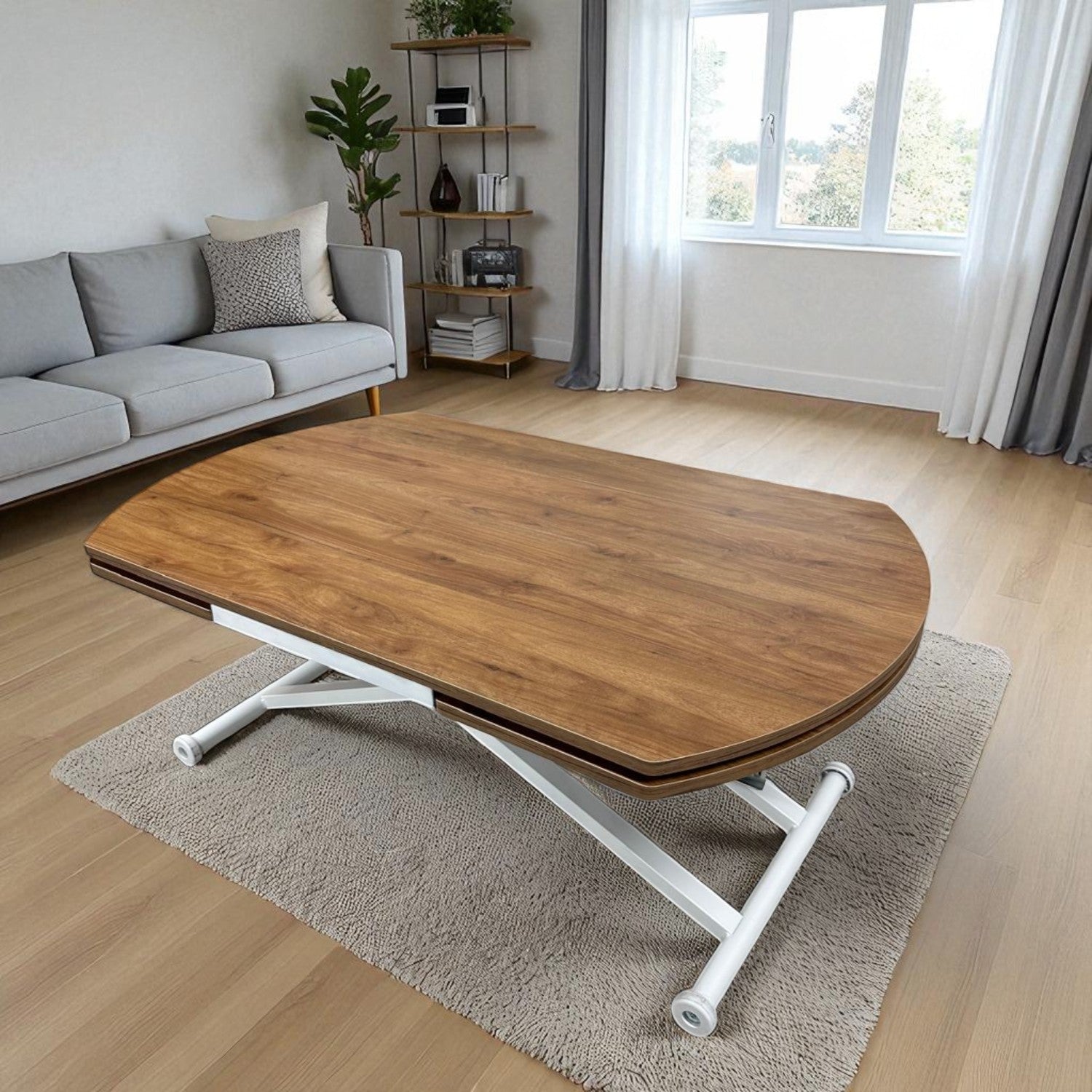 Oval Side-Opening Smart Table | Walnut MDF & White