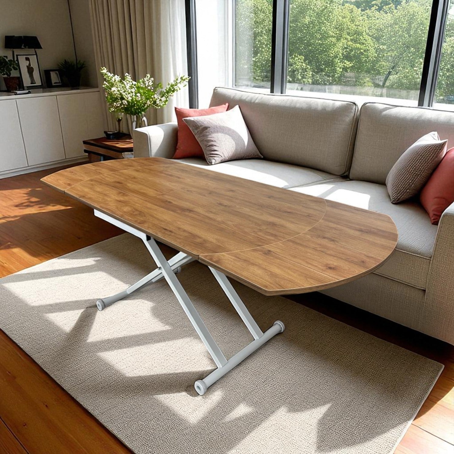 Oval Side-Opening Smart Table | Walnut MDF & White