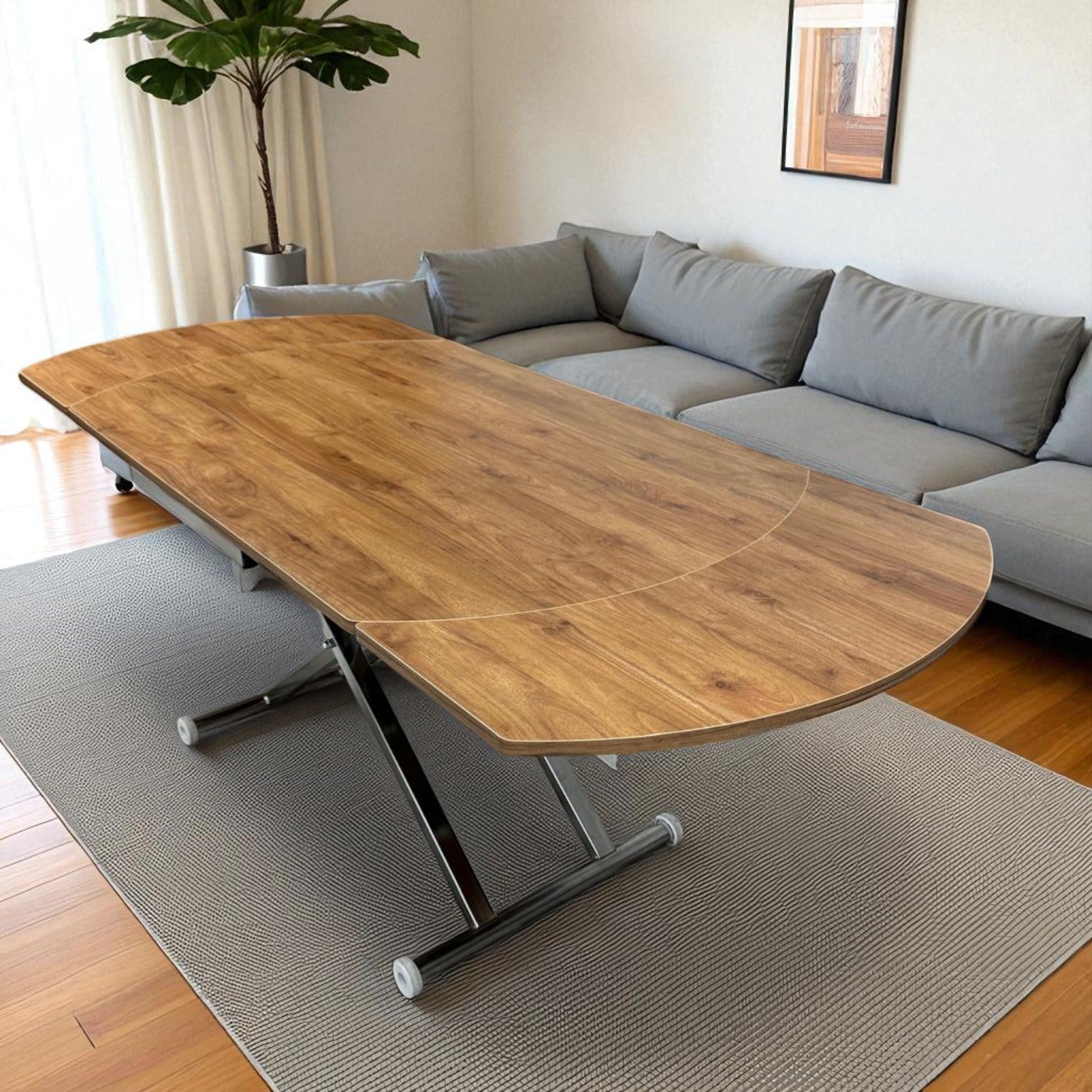 Oval Side-Opening Smart Table | Walnut MDF & Chrome