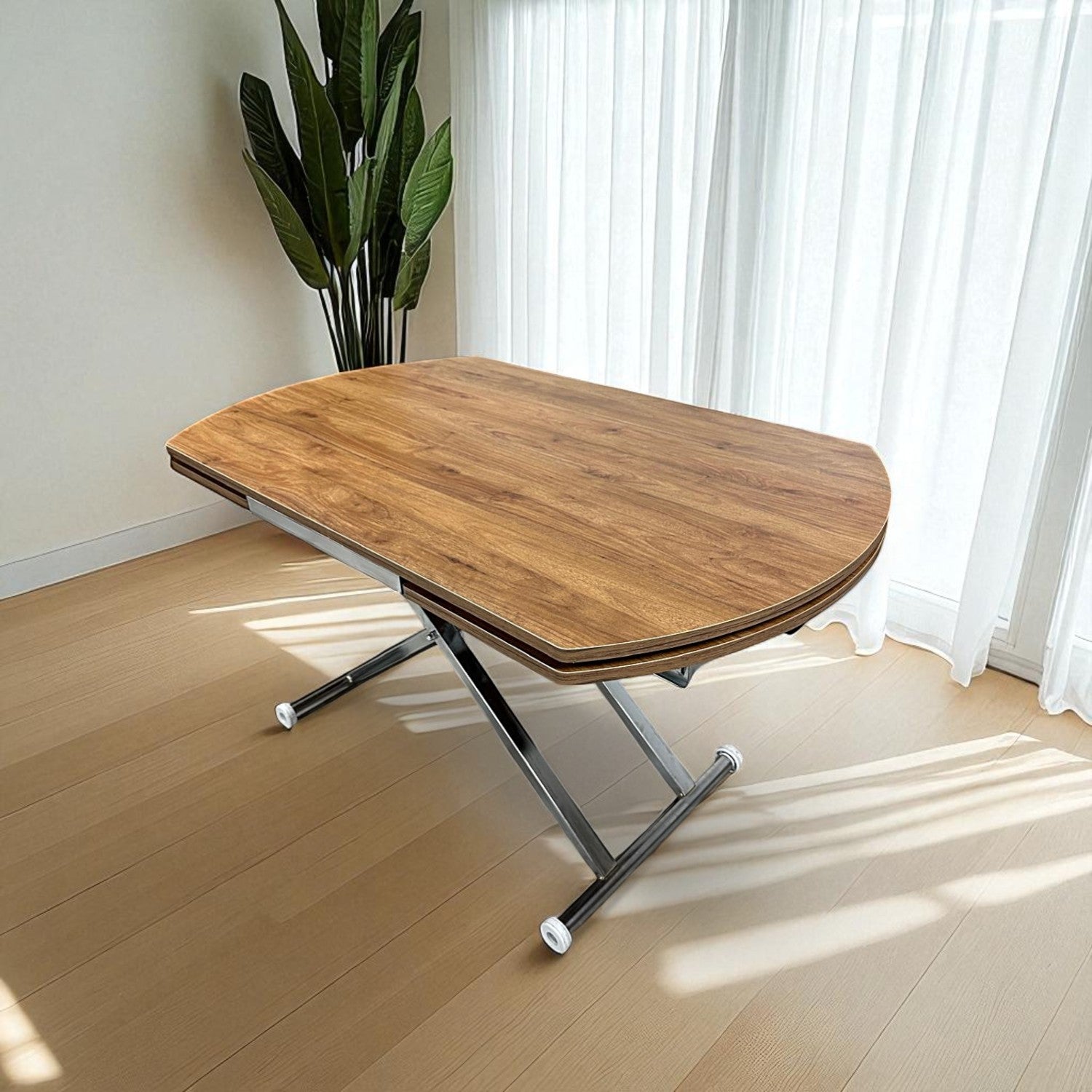 Oval Side-Opening Smart Table | Walnut MDF & Chrome