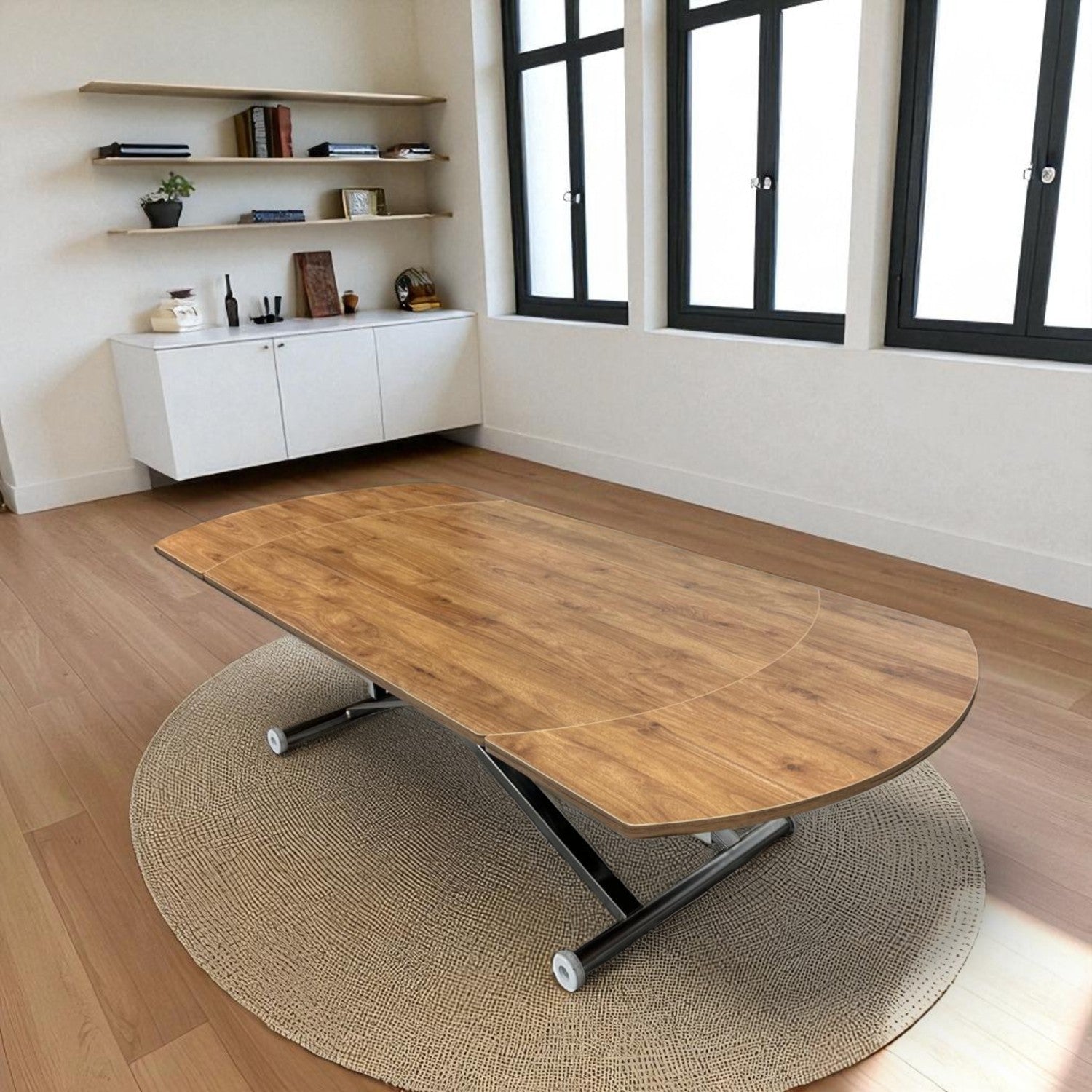 Oval Side-Opening Smart Table | Walnut MDF & Chrome
