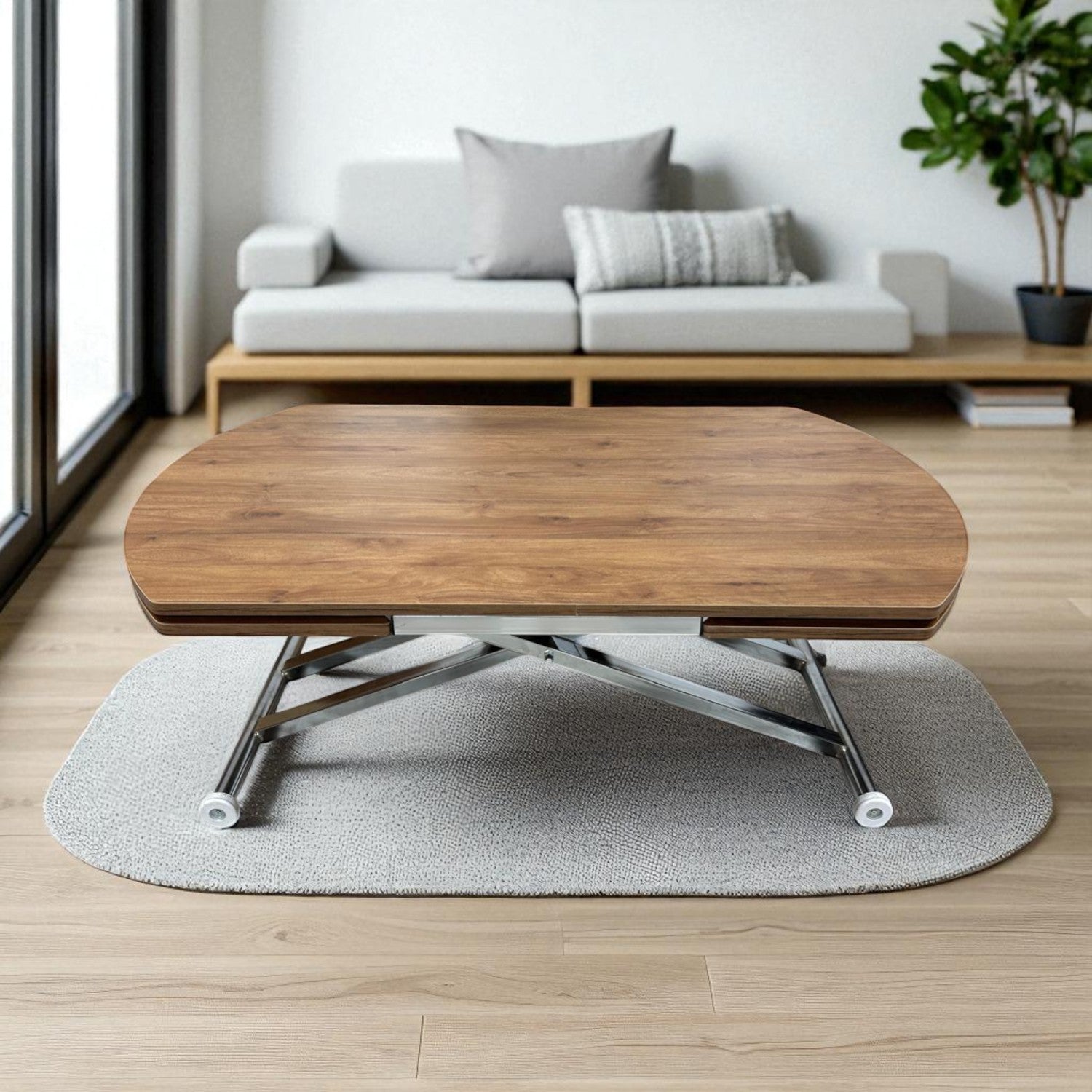 Oval Side-Opening Smart Table | Walnut MDF & Chrome