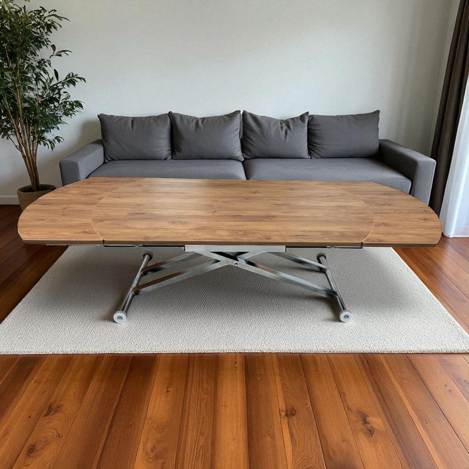 Oval Side-Opening Smart Table | Walnut MDF & Chrome
