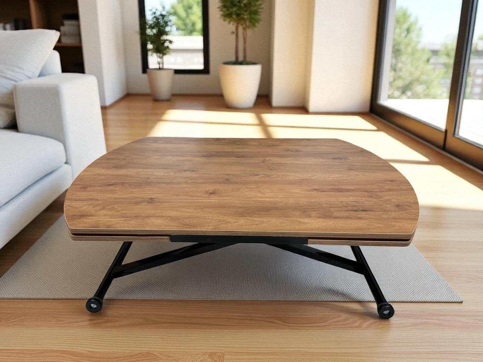 Oval Side-Opening Smart Table | Walnut MDF & Black