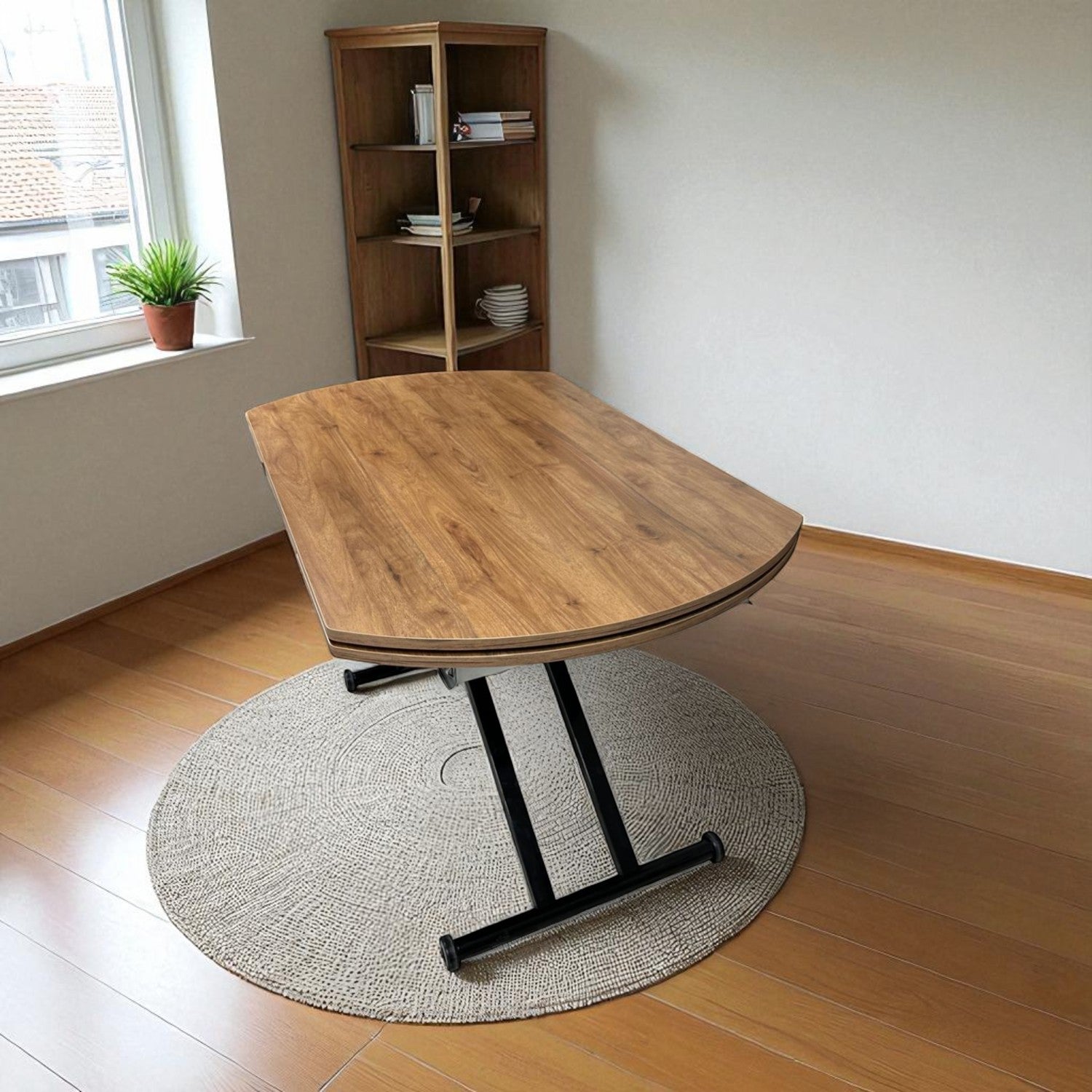 Oval Side-Opening Smart Table | Walnut MDF & Black