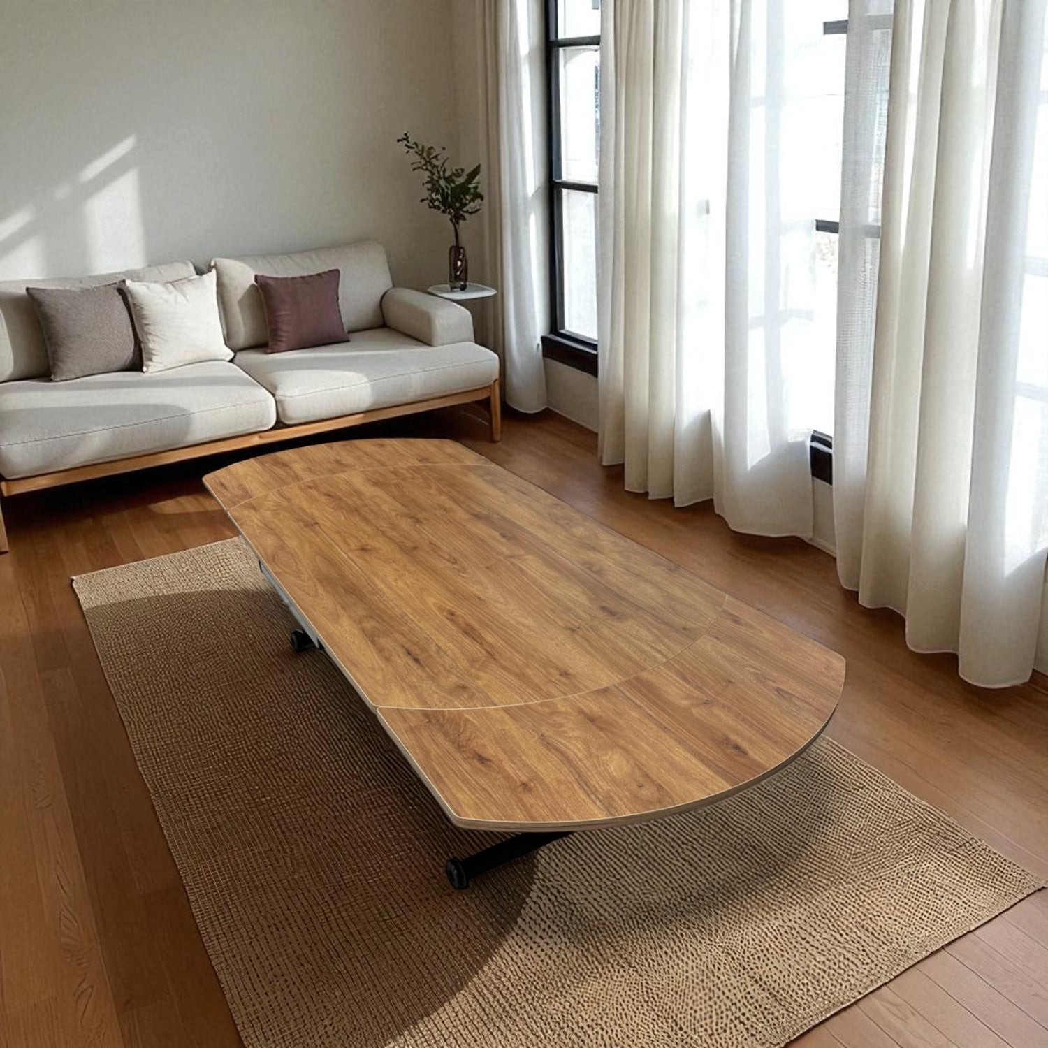 Oval Side-Opening Smart Table | Walnut MDF & Black