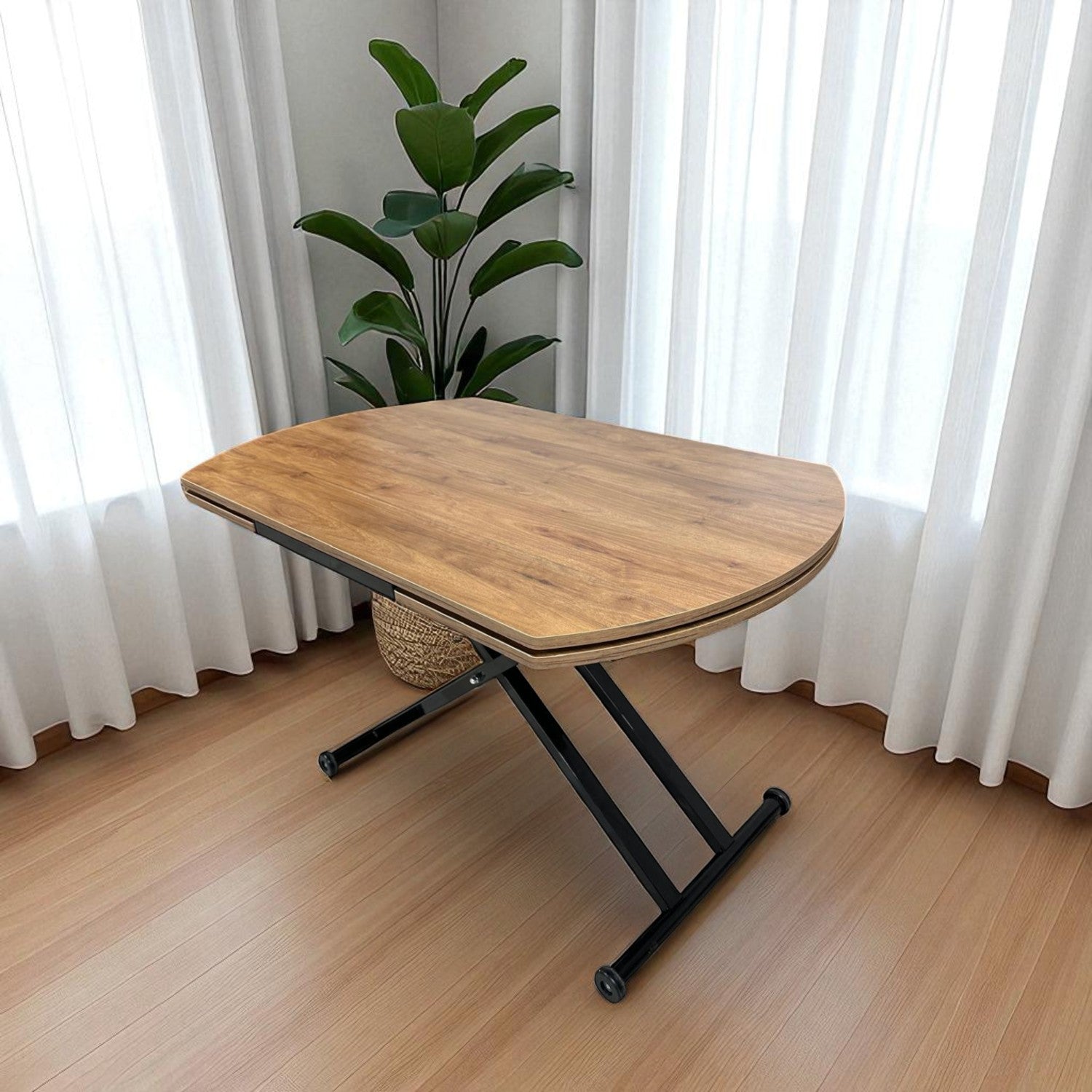 Oval Side-Opening Smart Table | Walnut MDF & Black