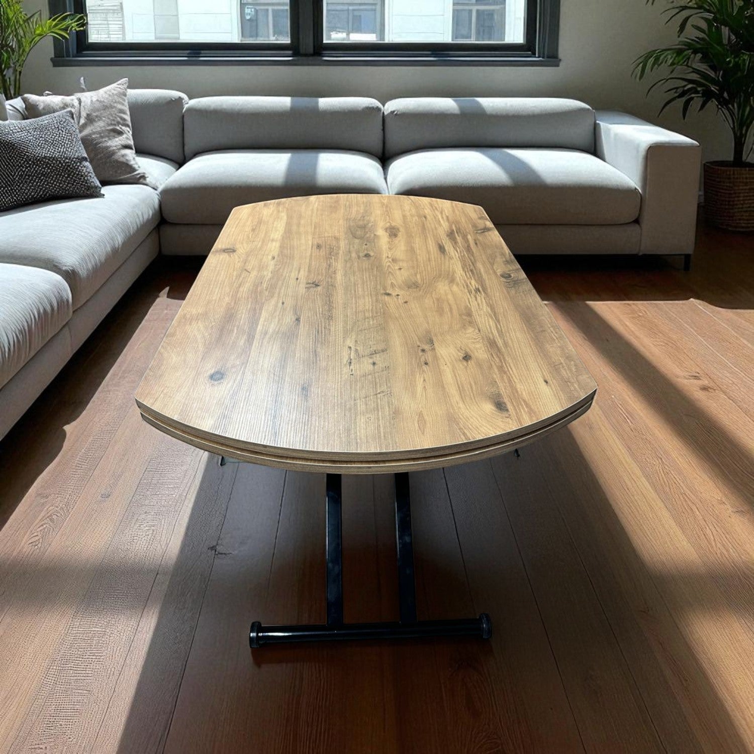 Oval Side-Opening Smart Table | Efes Glass & Black