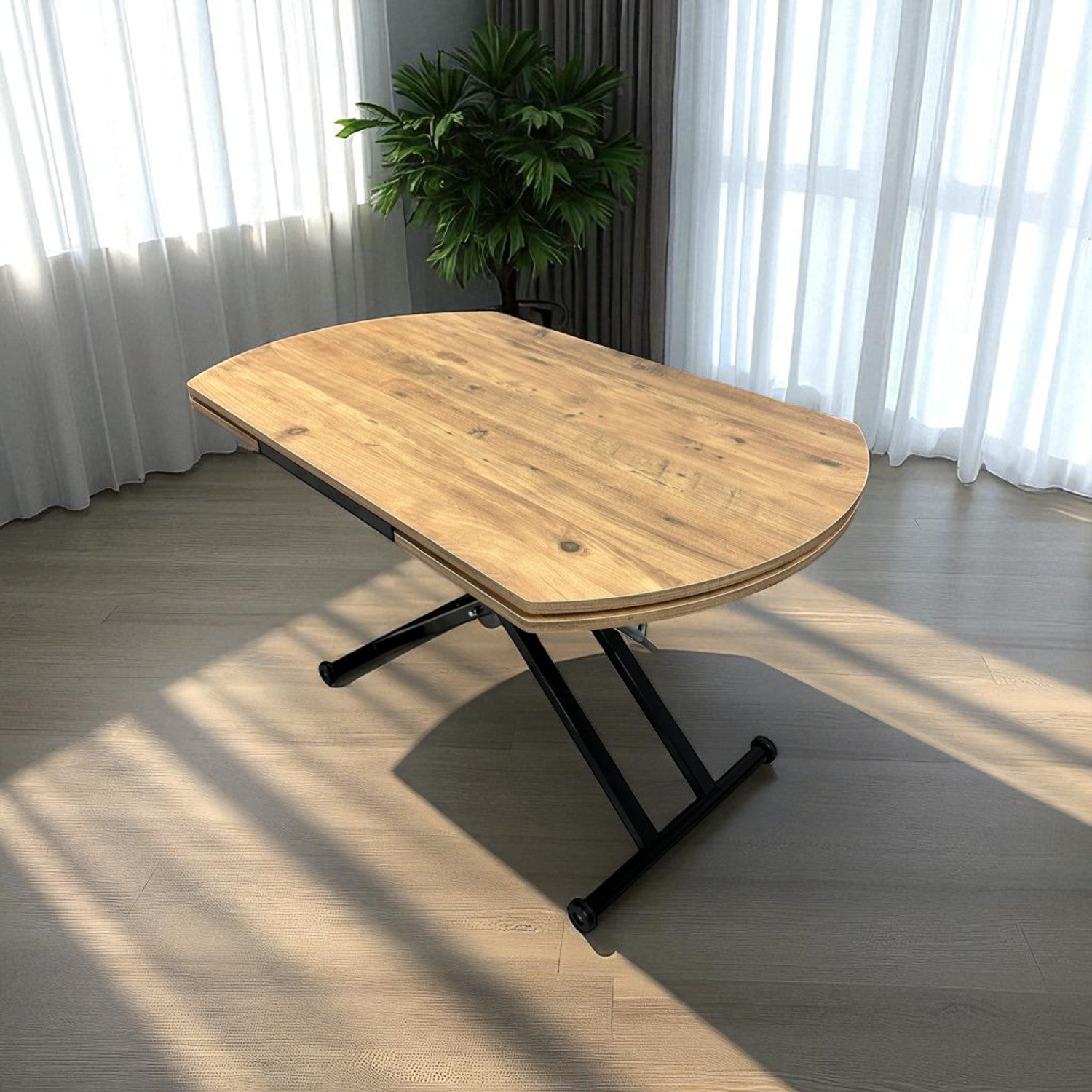 Oval Side-Opening Smart Table | Efes Glass & Black