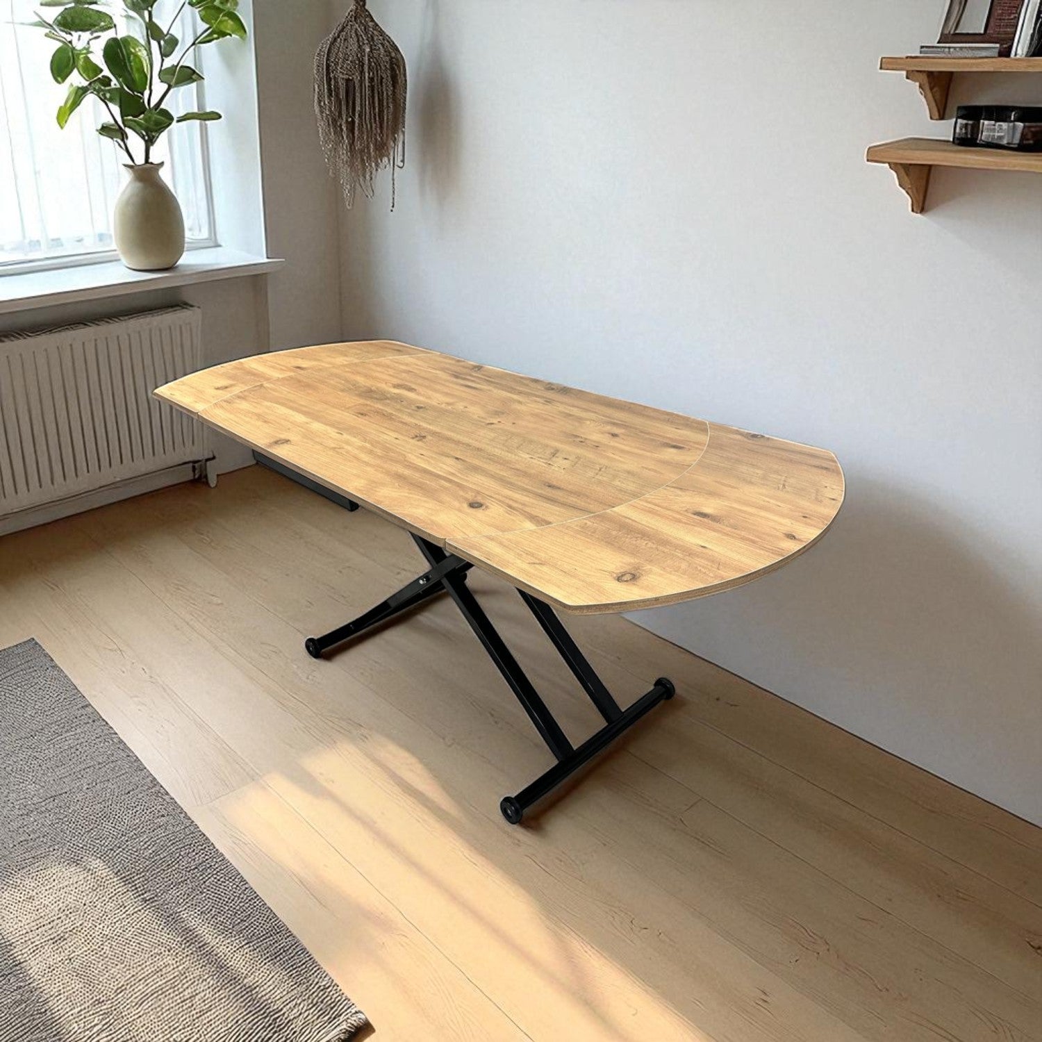 Oval Side-Opening Smart Table | Efes Glass & Black