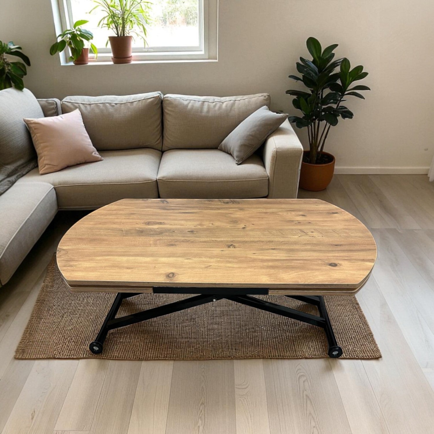 Oval Side-Opening Smart Table | Efes Glass & Black