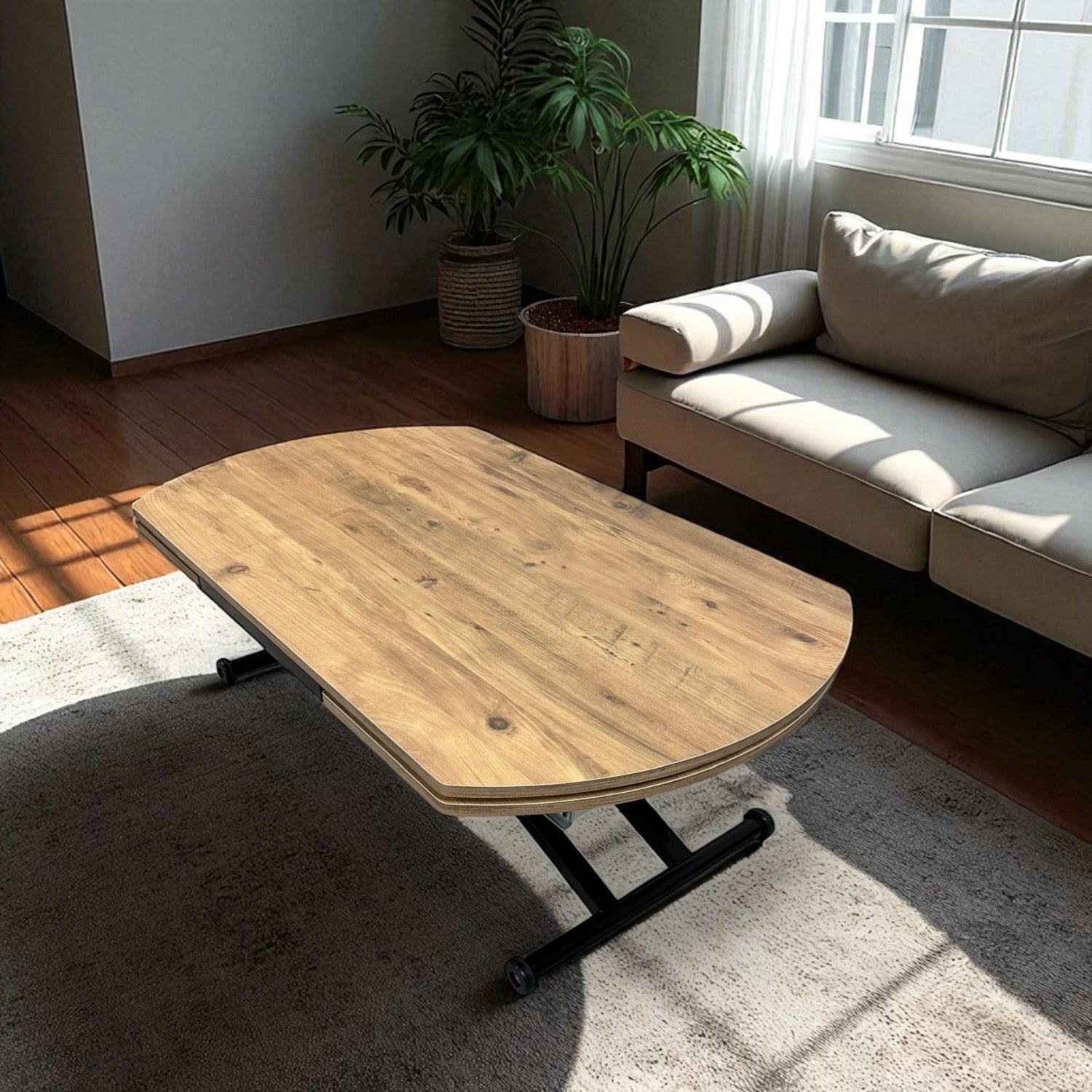 Oval Side-Opening Smart Table | Efes Glass & Black