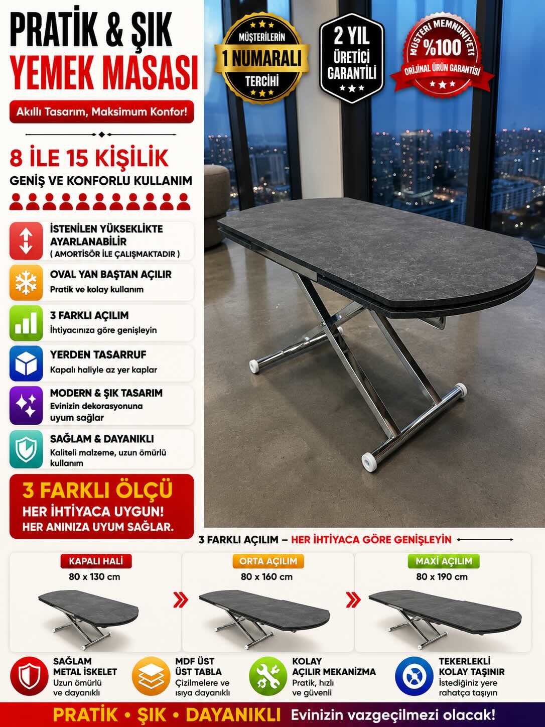 Oval Side Opening Smart Table | Milled Anthracite & Chrome