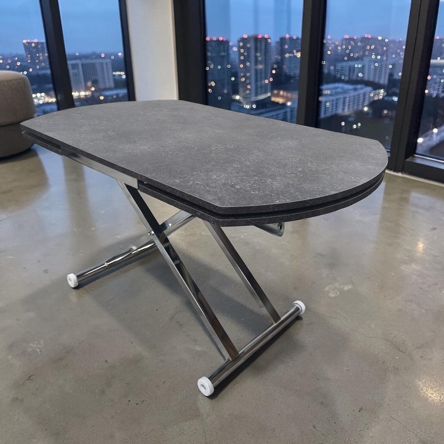 Oval Side Opening Smart Table | Milled Anthracite & Chrome