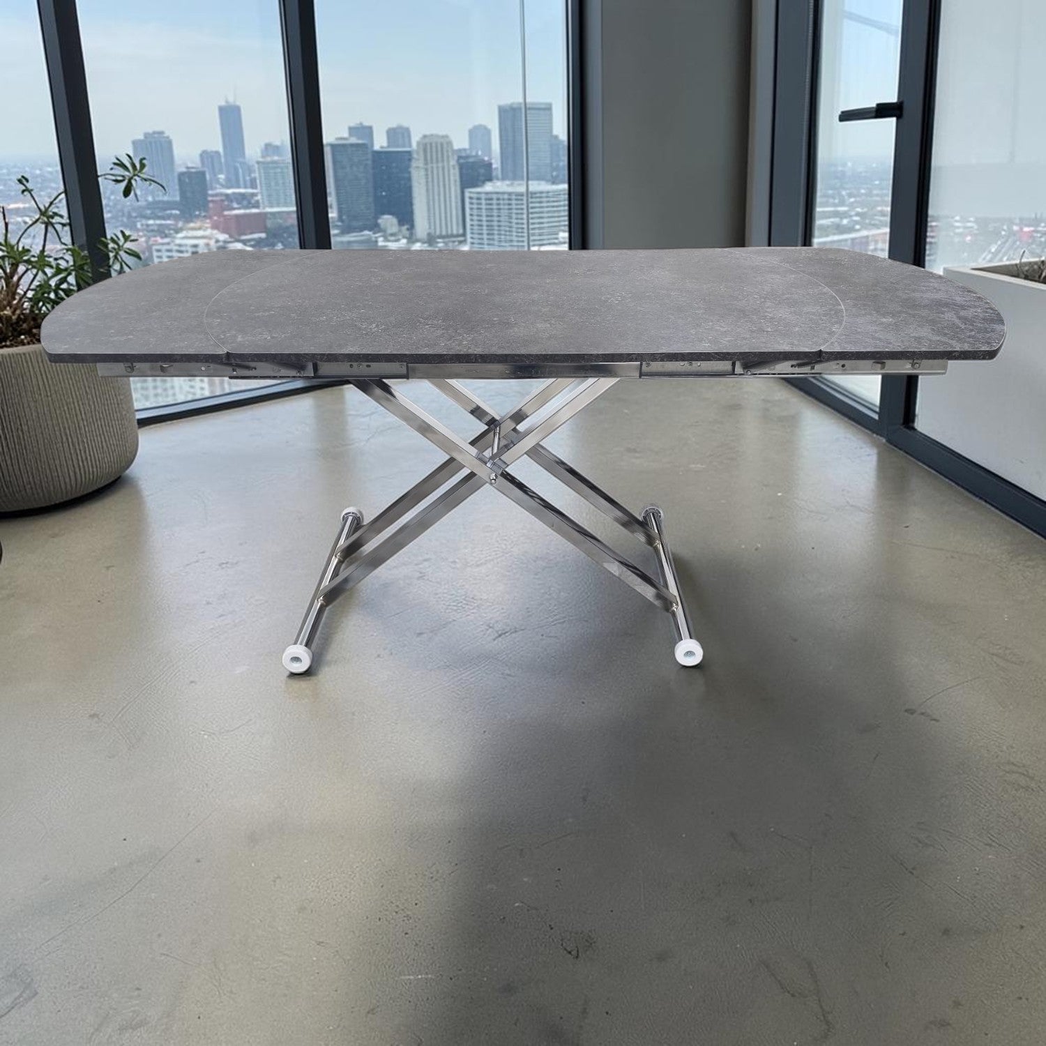 Oval Side Opening Smart Table | Milled Anthracite & Chrome