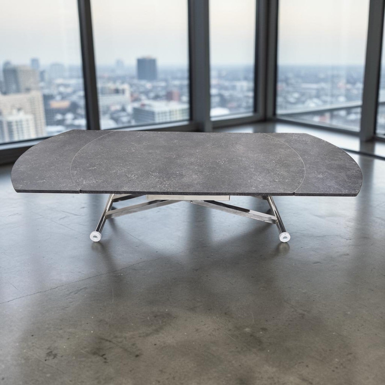 Oval Side Opening Smart Table | Milled Anthracite & Chrome