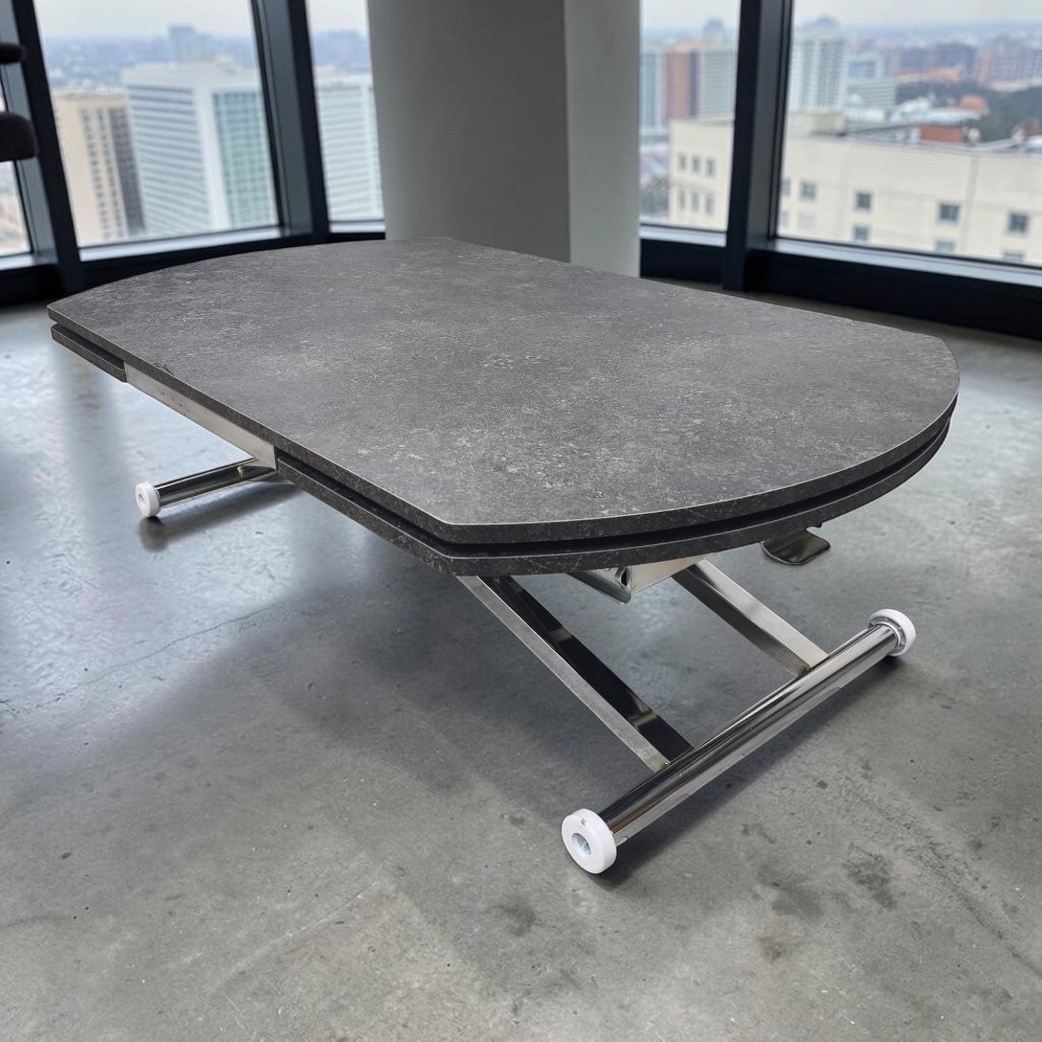 Oval Side Opening Smart Table | Milled Anthracite & Chrome