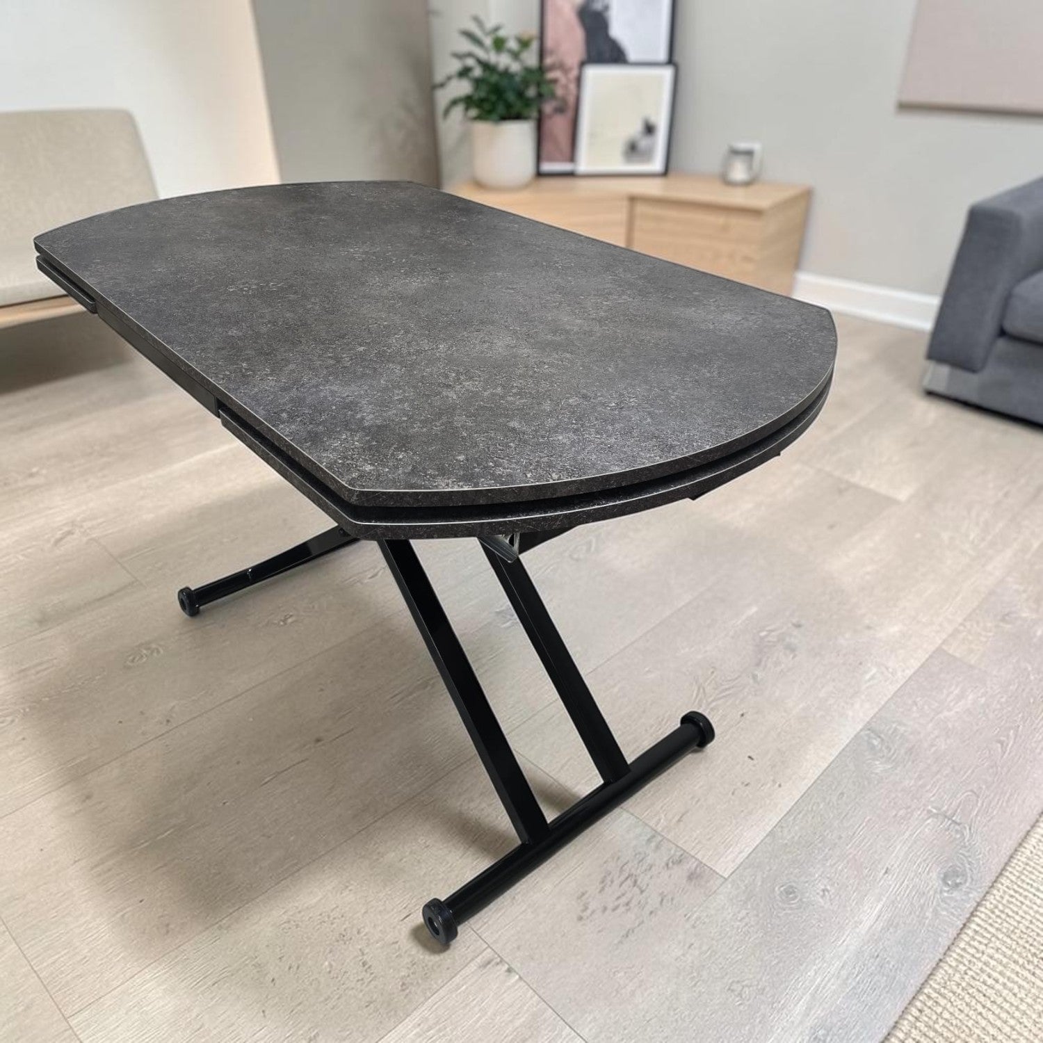 Oval Side-Opening Smart Table | Milled Anthracite & Black