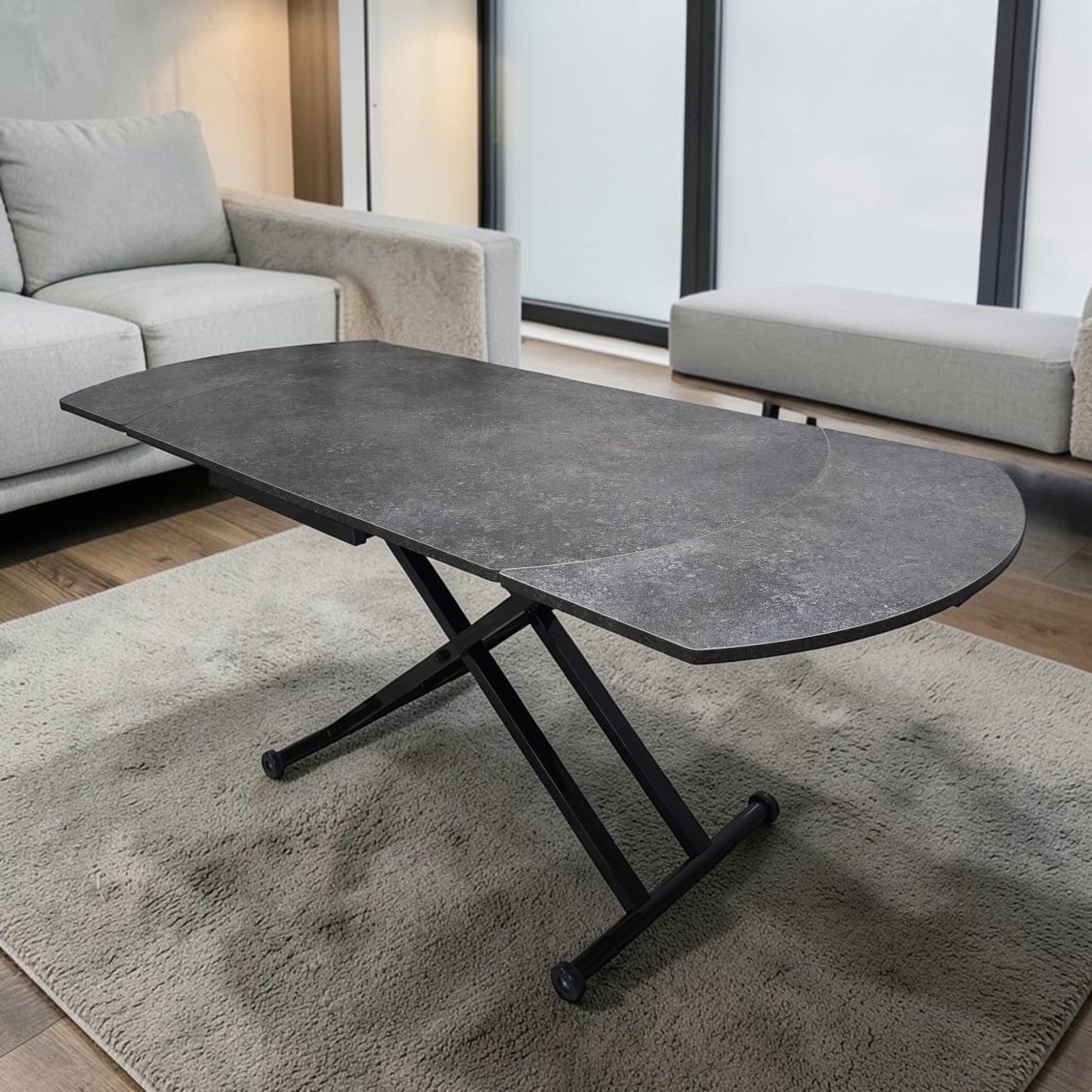 Oval Side-Opening Smart Table | Milled Anthracite & Black